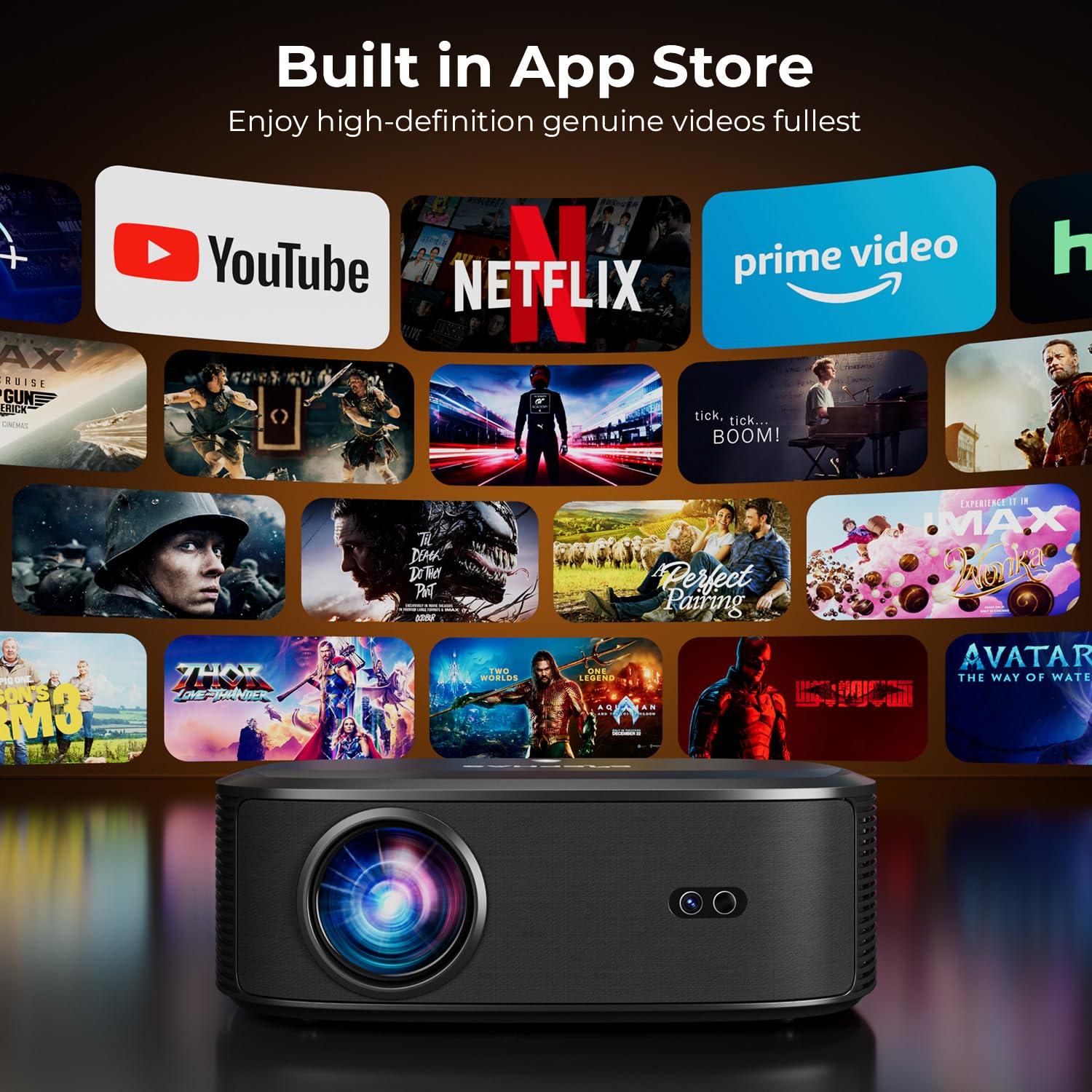 4K Projector with Wifi and Bluetooth, ELEPHAS Outdoor Movie Projector with NETFLIX/Prime Video/YouTube Built-in, 100,000+ Apps Supported, Video Projector Compatible with HDMI/USB/iOS/Android/Windows - Image 2