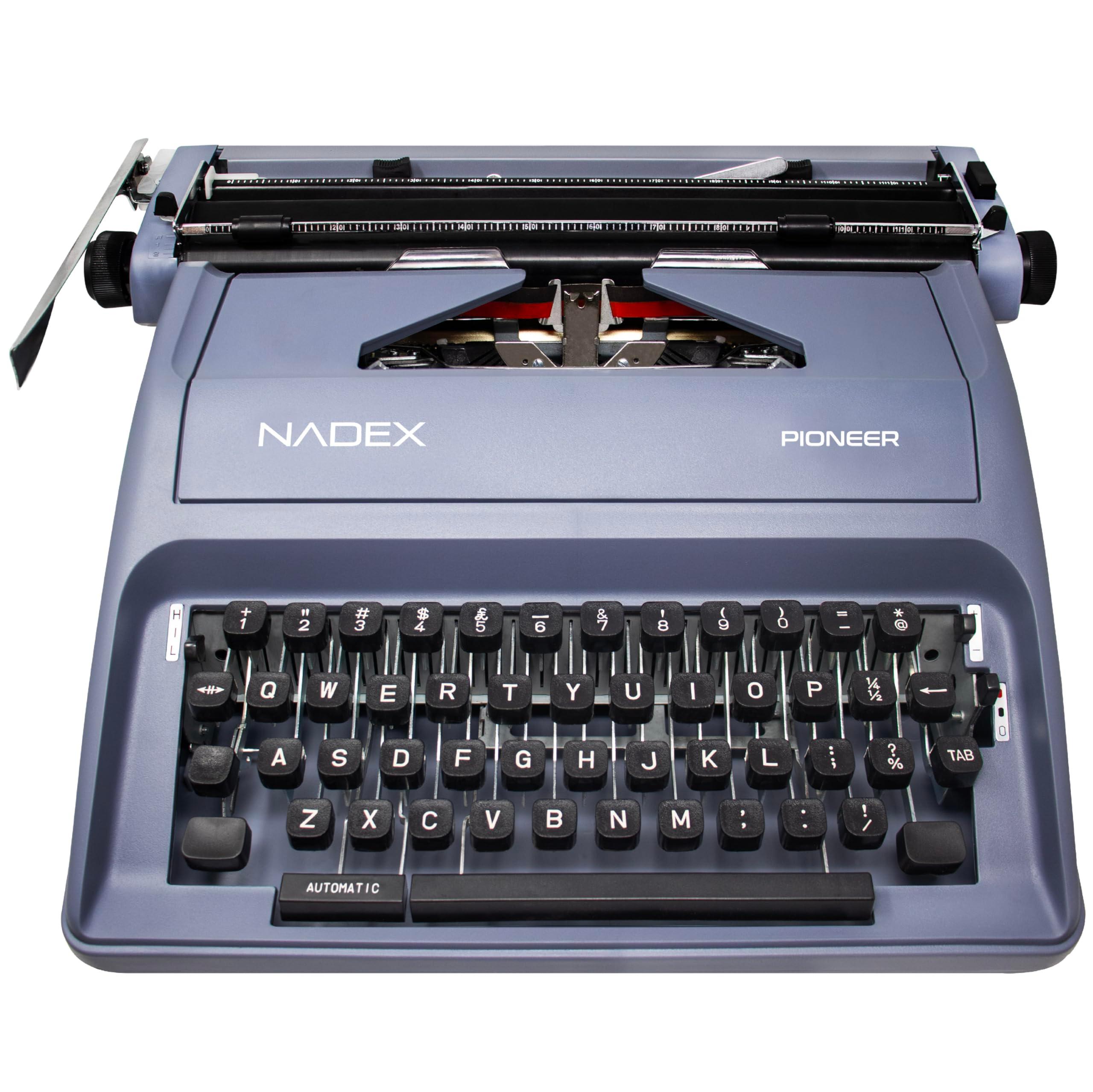 Nadex Pioneer Manual Typewriter, Durable Travel Case Included, Gray