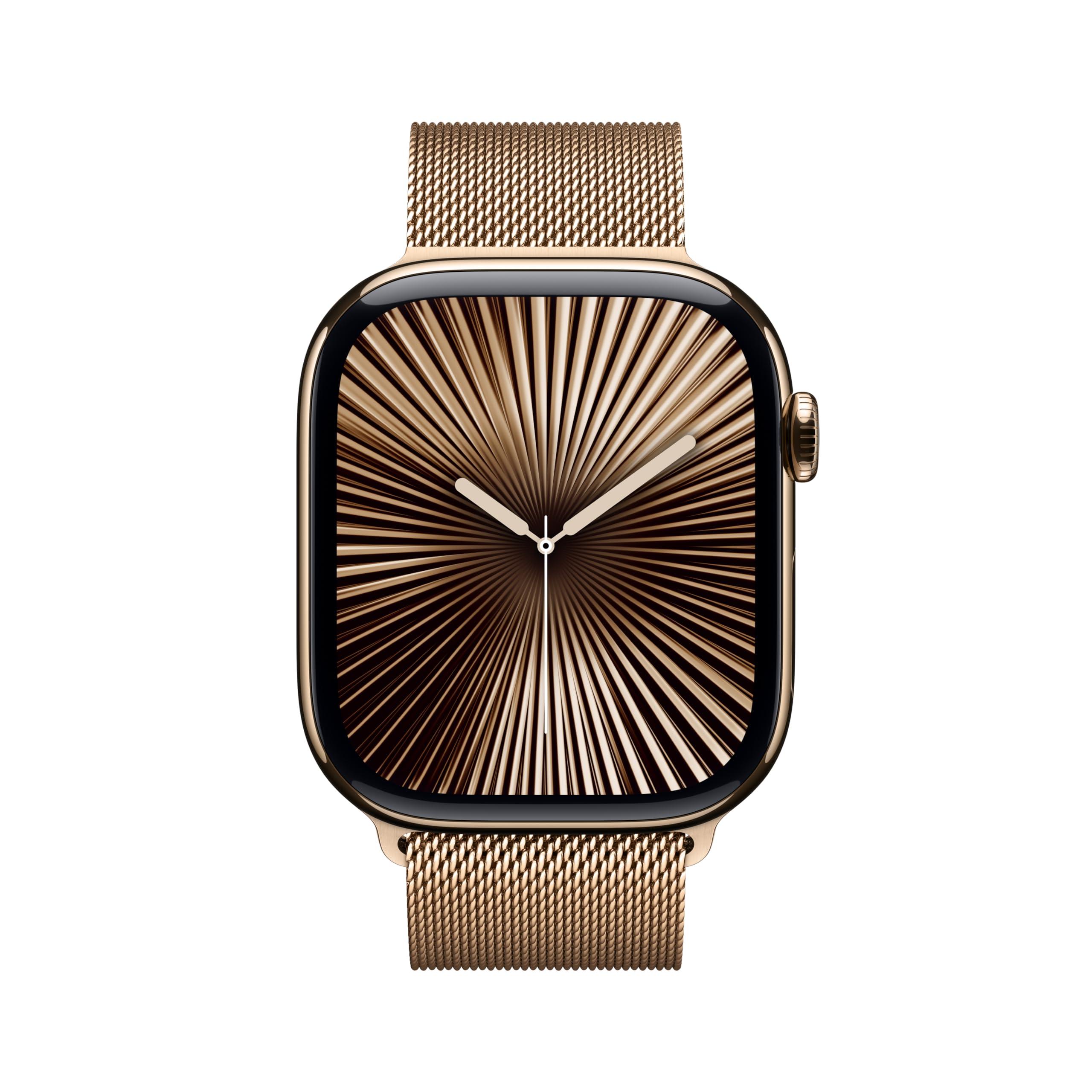 Apple Watch Series 10 [GPS + Cellular 46mm case] Smartwatch with Gold Titanium Case with Gold Milanese Loop - M/L. Fitness Tracker, ECG App, Always-On Retina Display, Carbon Neutral - Image 3