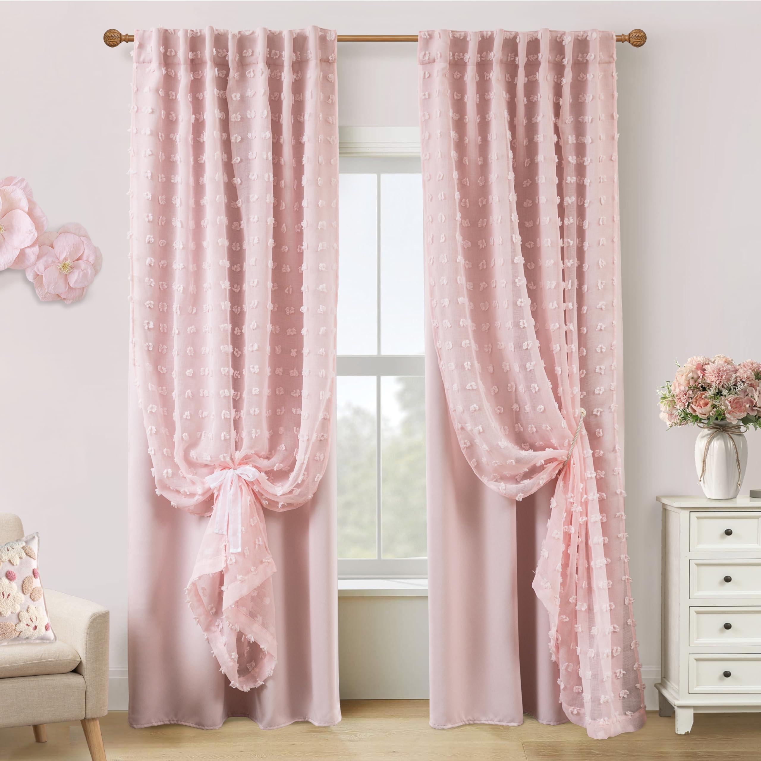 Cottage Core Whimsical Curtains,Pink Fairy Blackout Cottagecore Fancy Curtains for Living Room Bedroom 96 Inches Long