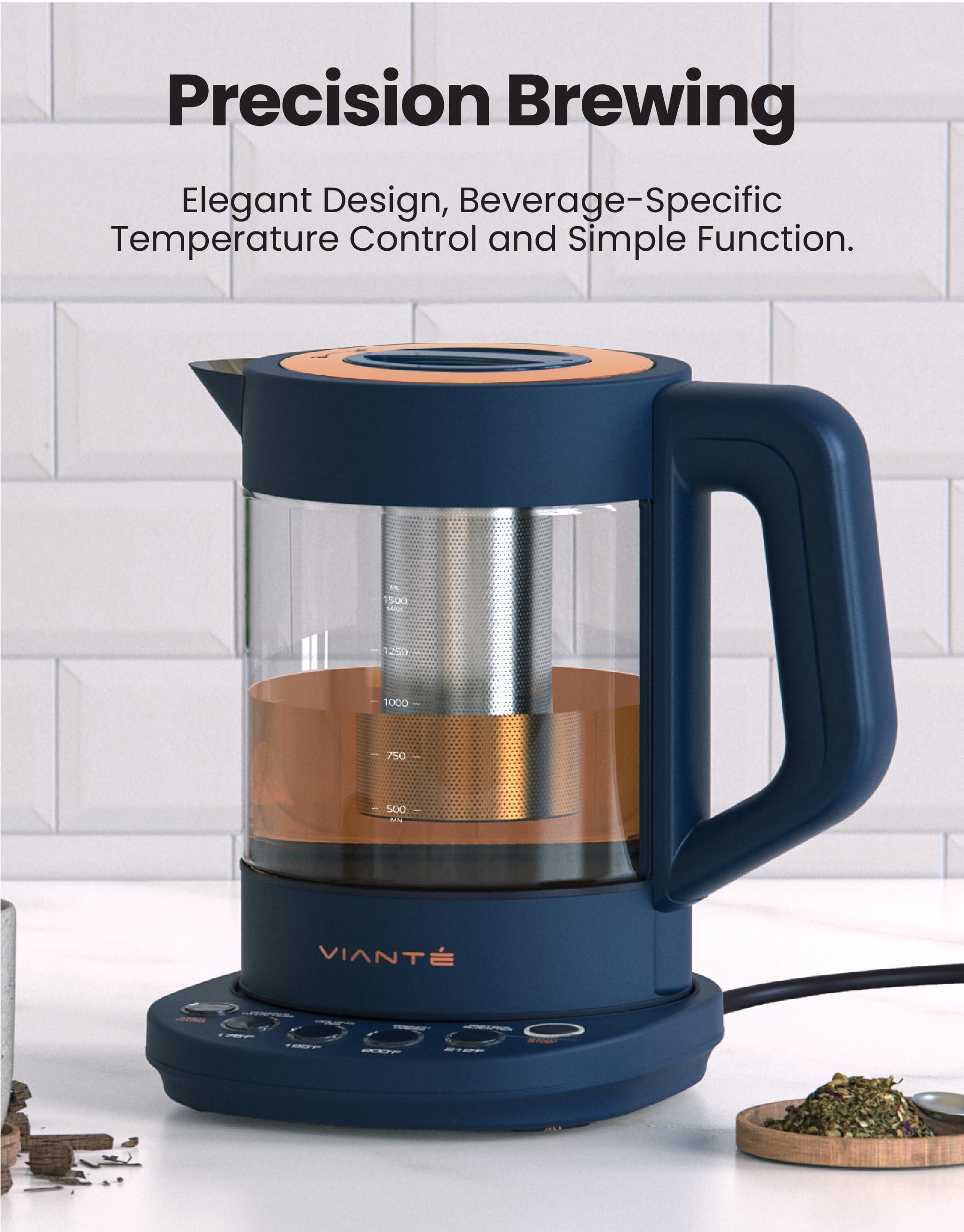 Vianté Electric Kettle With Infuser For Loose Leaf Tea. Hot Tea Maker With Temperature Control And Automatic Shut Off. Kettle With Brewing Programs. 1.5 Liters Capacity | Midnight Blue Color - Image 2