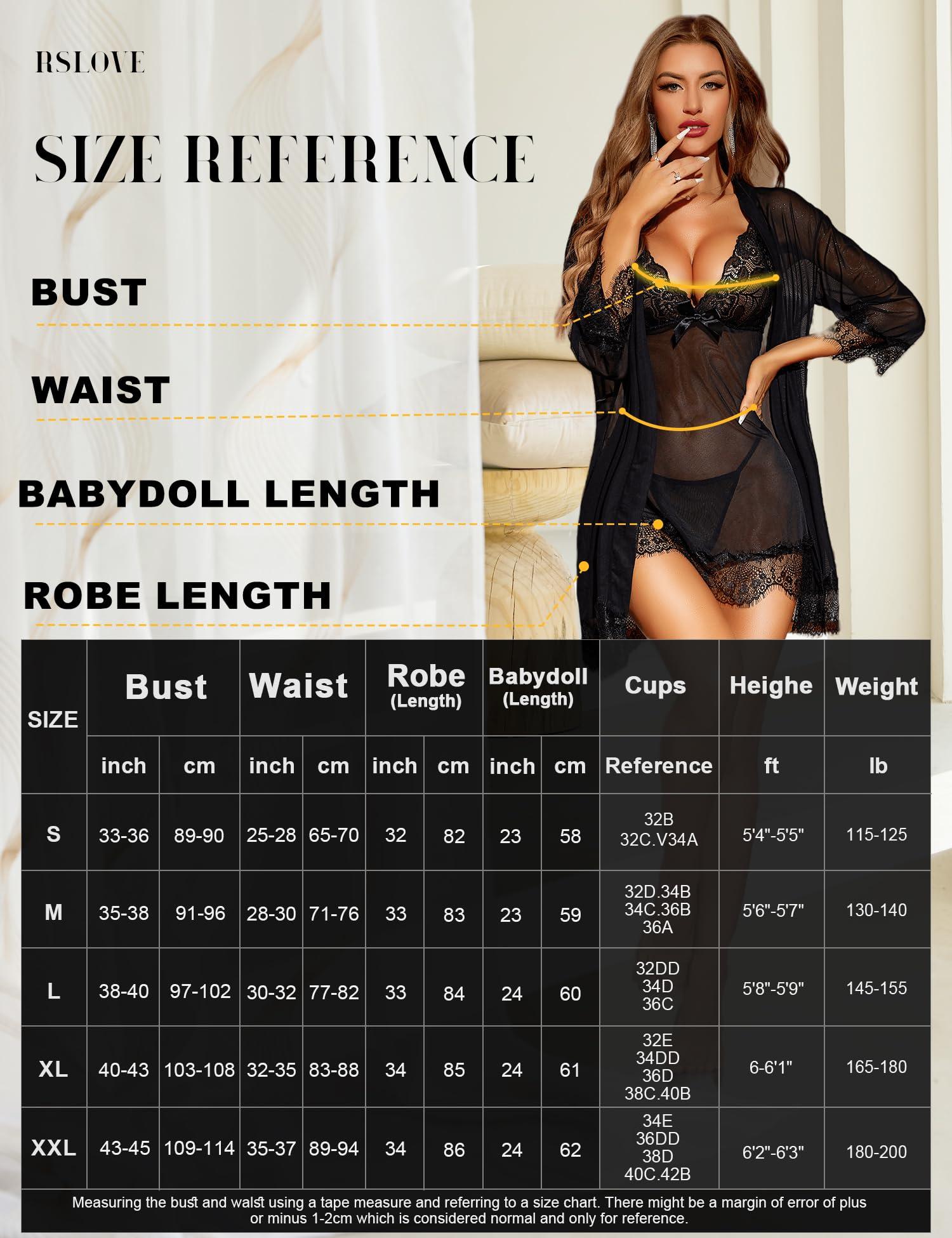 RSLOVE Women Sexy Lingerie Set 3 Piece Babydoll & Lace Kimono Robe Strap Chemise Sleepwear Mesh Nightgown - Image 5