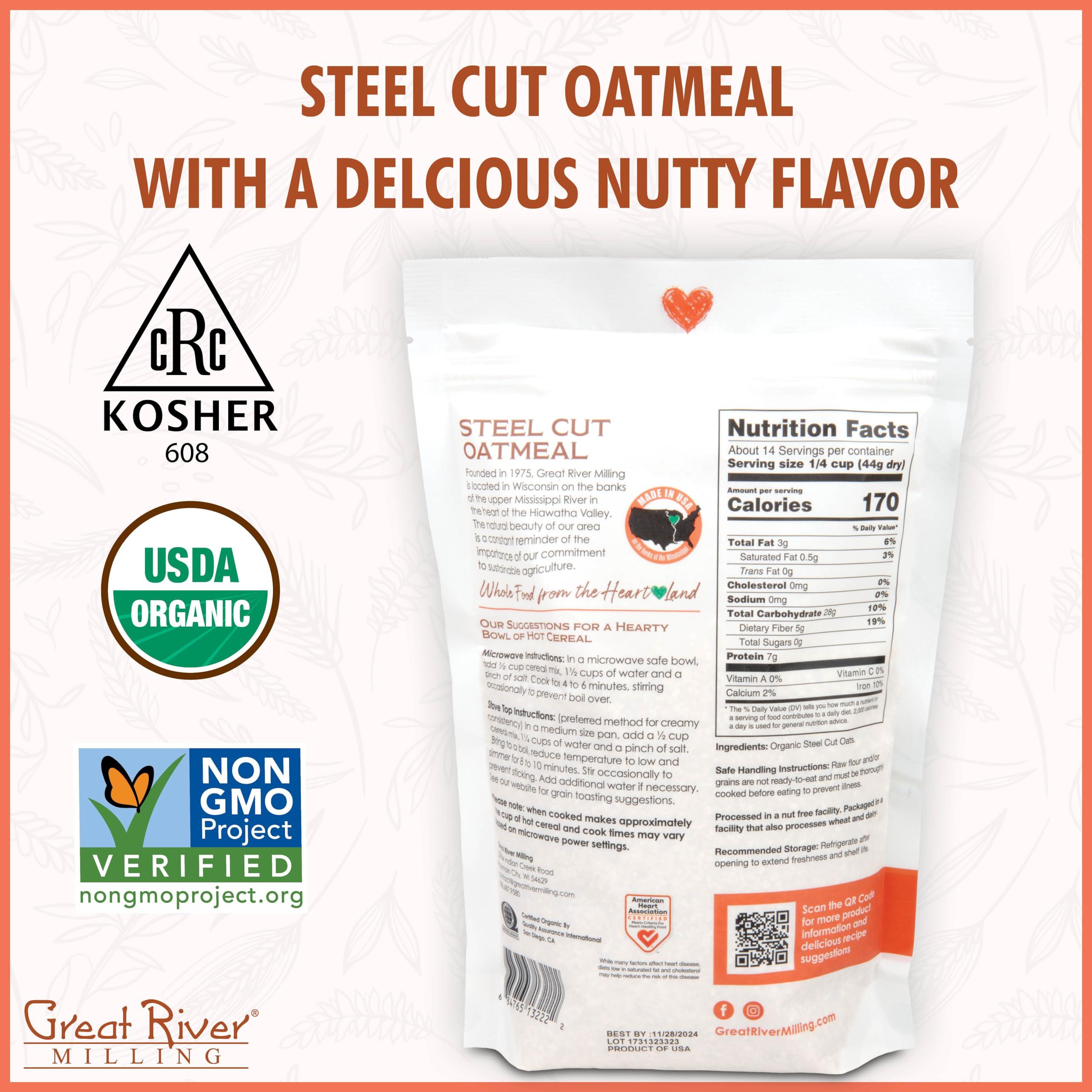 Great River Organic Milling Organic Steel Cut Oats | Whole Grain, Non-GMO, Kosher | Hearty Healthy | Rich Texture & Flavor | Perfect for Oatmeal, Porridge, Granola & Baking | 22 oz (Pack of 4) - Image 2