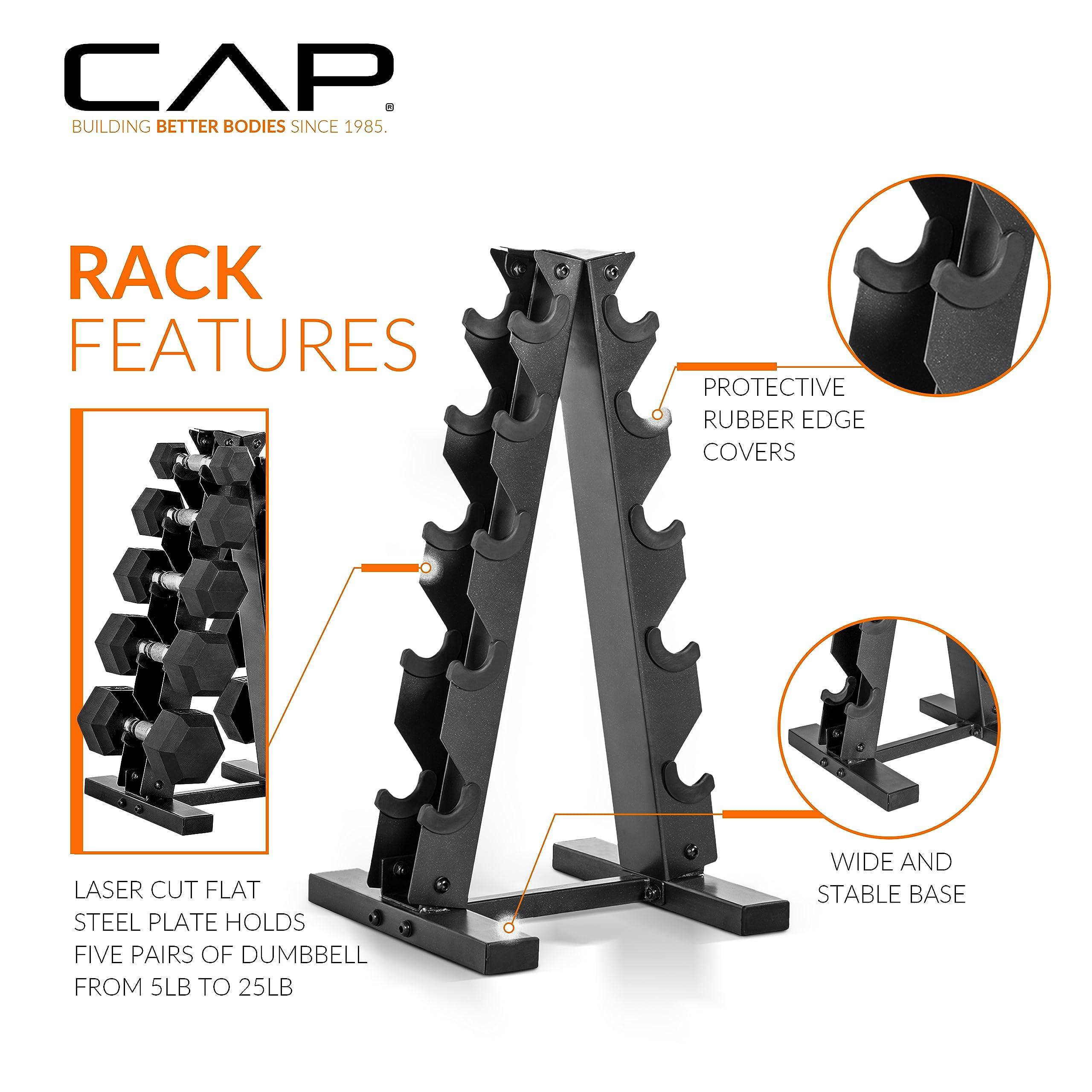 CAP Barbell 150 LB Coated Hex Dumbbell Weight Set with Vertical Rack, Black - Image 4