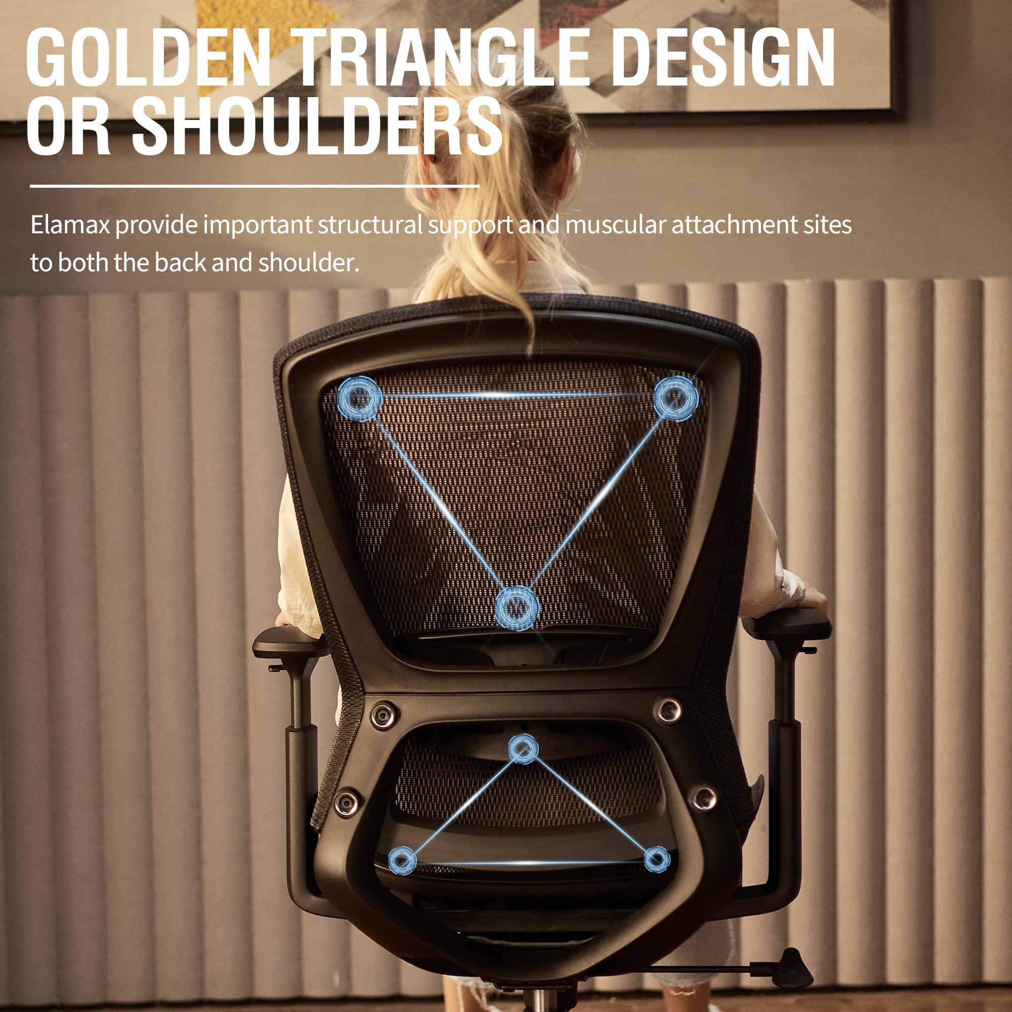 ELABEST Mesh Office Chair,Ergonomic Computer Desk Chair,Sturdy Task Chair- Adjustable Lumbar Support & Armrests,Tilt Function,Comfort Wide Seat,Swivel Home Office Chair (Black) - Image 6