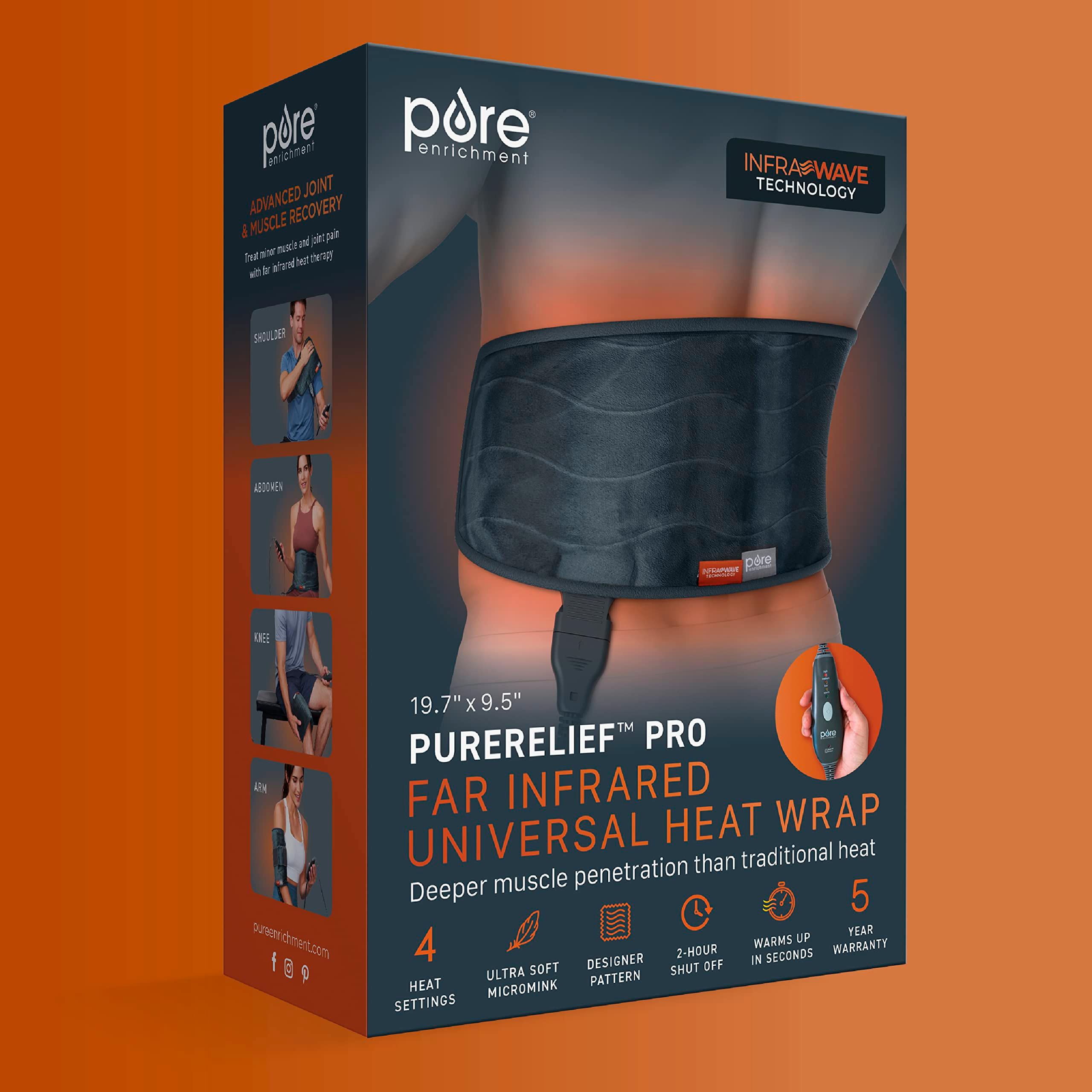 Pure Enrichment PureRelief Pro Far Infrared Universal Heat Wrap - Deep Muscle Relief for Back, Neck, Shoulder, & Knee Pain in Athletes, 4 Heat Settings, Dry/Moist Heat, Lumbar Heating Pad (Iron Gray) - Image 6