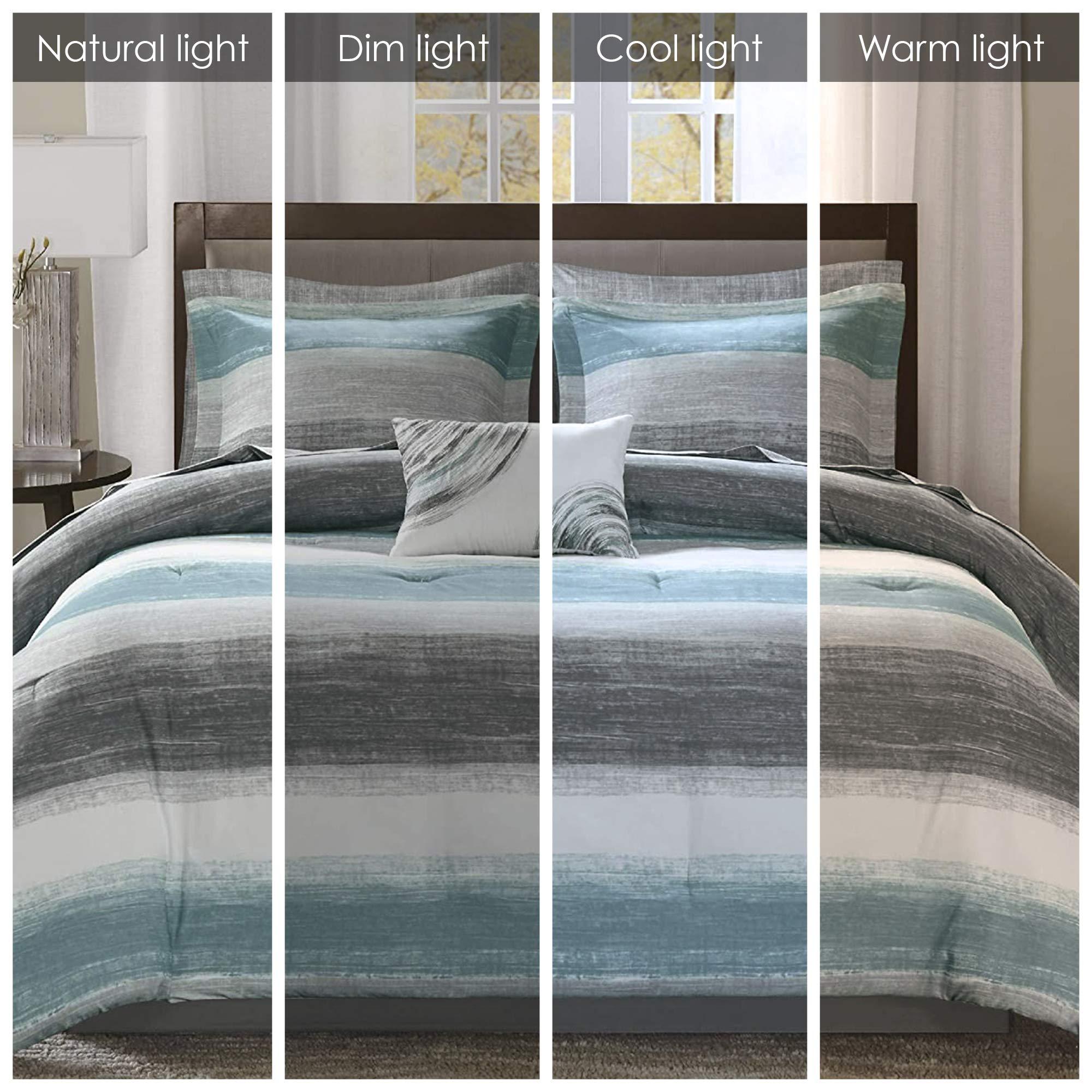 Madison Park Essentials Queen Comforter Set, Bed in a Bag Queen, Watercolor Print Coastal Comforter & Chambray Cotton Sheet Set, All Season Bedding Set, Saben, Aqua Queen (90 in x 90 in) 9 Piece - Image 2