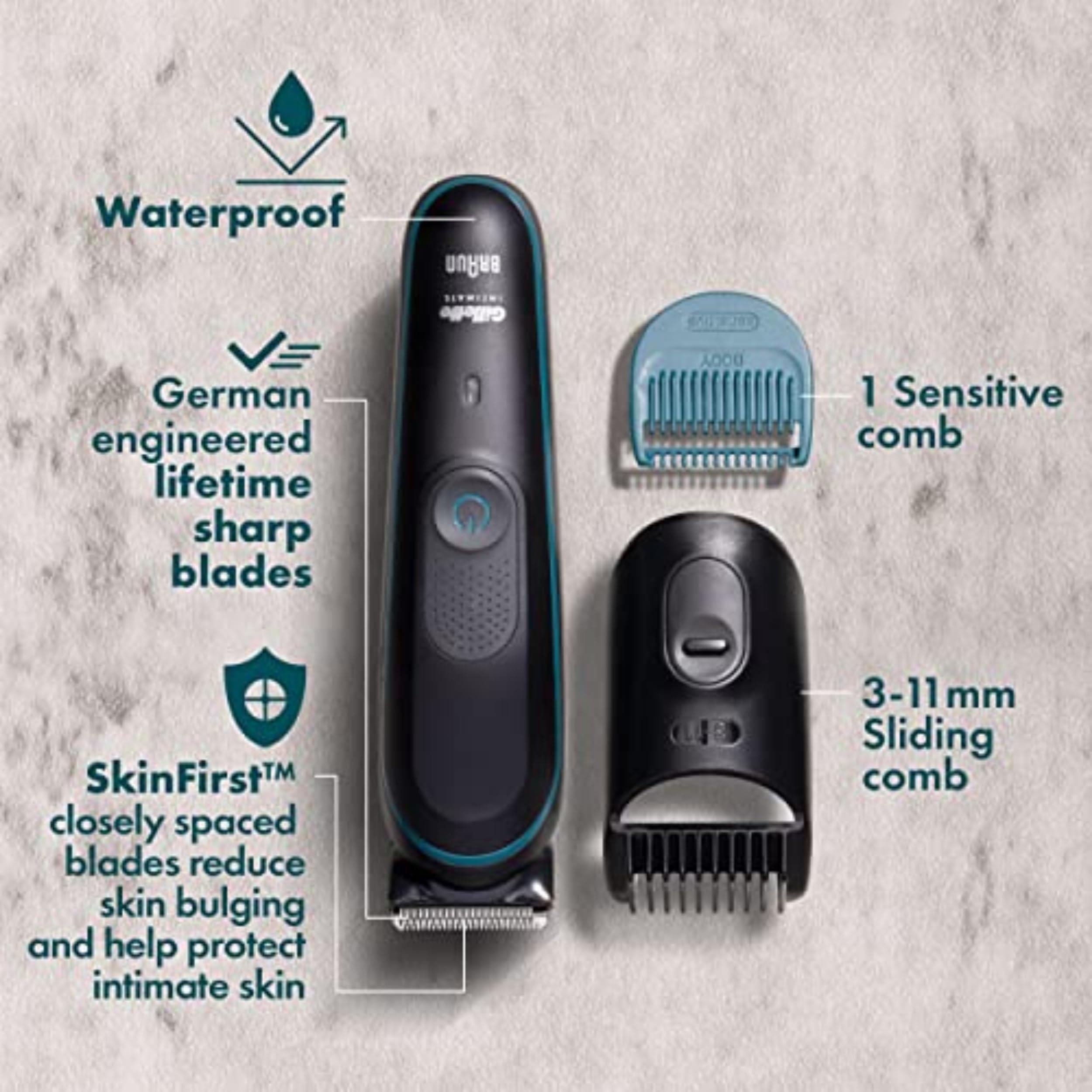 Gillette Intimate Men’s Manscape Pubic Hair Trimmer, SkinFirst Ball Trimmer For Men, Waterproof, Cordless For Wet/Dry Use, Electric Shaver For Men, Lifetime Sharp Blades, Manscaping Body Groomer - Image 3