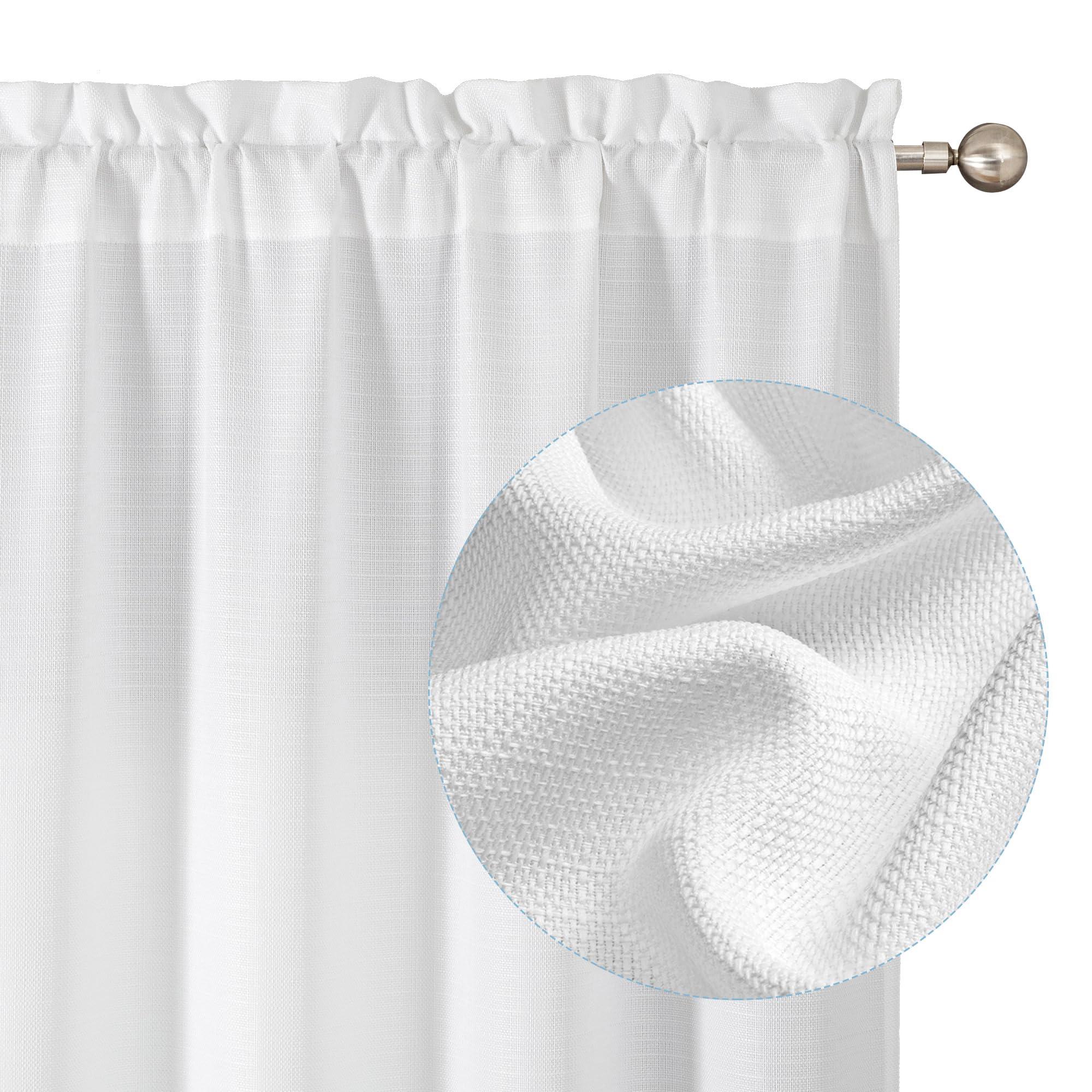 Chyhomenyc White Curtains 84 Inch Length 2 Panels Set, Faux Linen Textured Semi Light Filtering Soft Airy Farmhouse Curtain Drapes for Living Room Bedroom, Cortinas para Sala, 40Wx84L