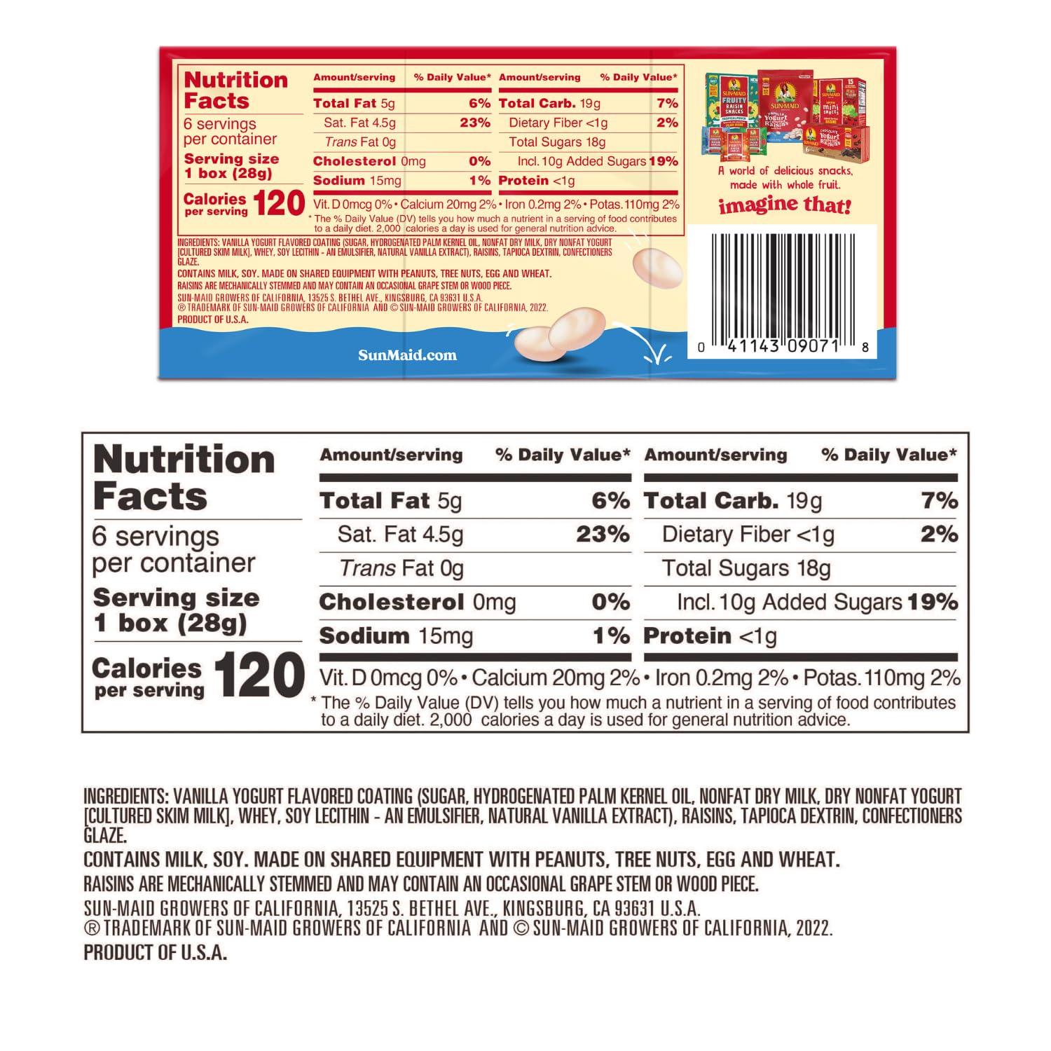 Sun-Maid Vanilla Yogurt Coated Raisins - (6 Pack) 1 oz Snack-Size Box - Yogurt Covered Dried Fruit Snack for Lunches and Snacks - Image 2