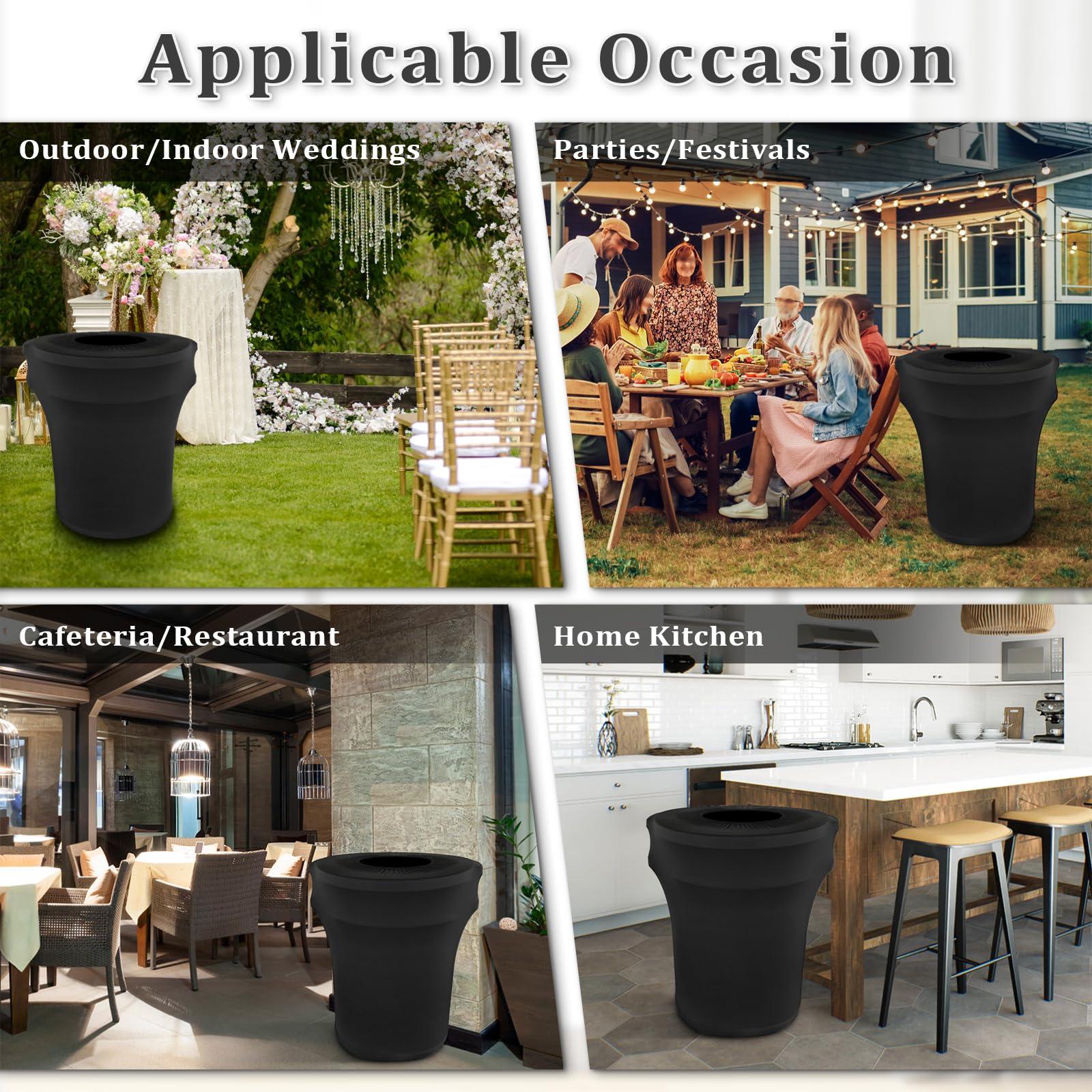 BSTKEY 55 Gallon Stretch Spandex Trash Can Cover, 4 Pack Outdoor Fitted Waste Container Cover Round Garbage Can Covers for Wedding Party Commercial Fundraiser Decor, Without Trash Can (Black) - Image 5