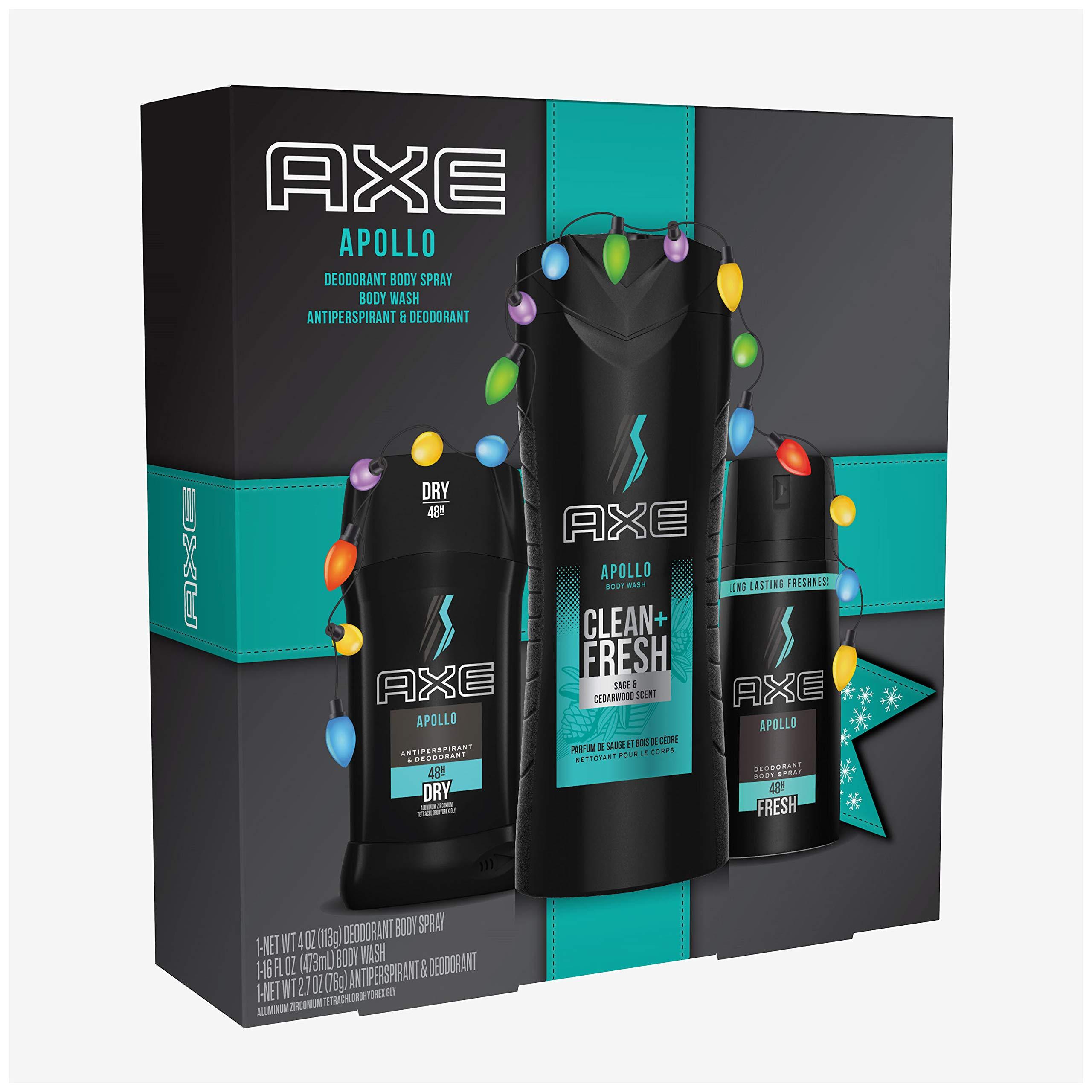AXE Apollo Gift Set With Body Spray, Antiperspirant & Deodorant Stick and Body Wash for Grooming for Holiday 3 count - Image 3
