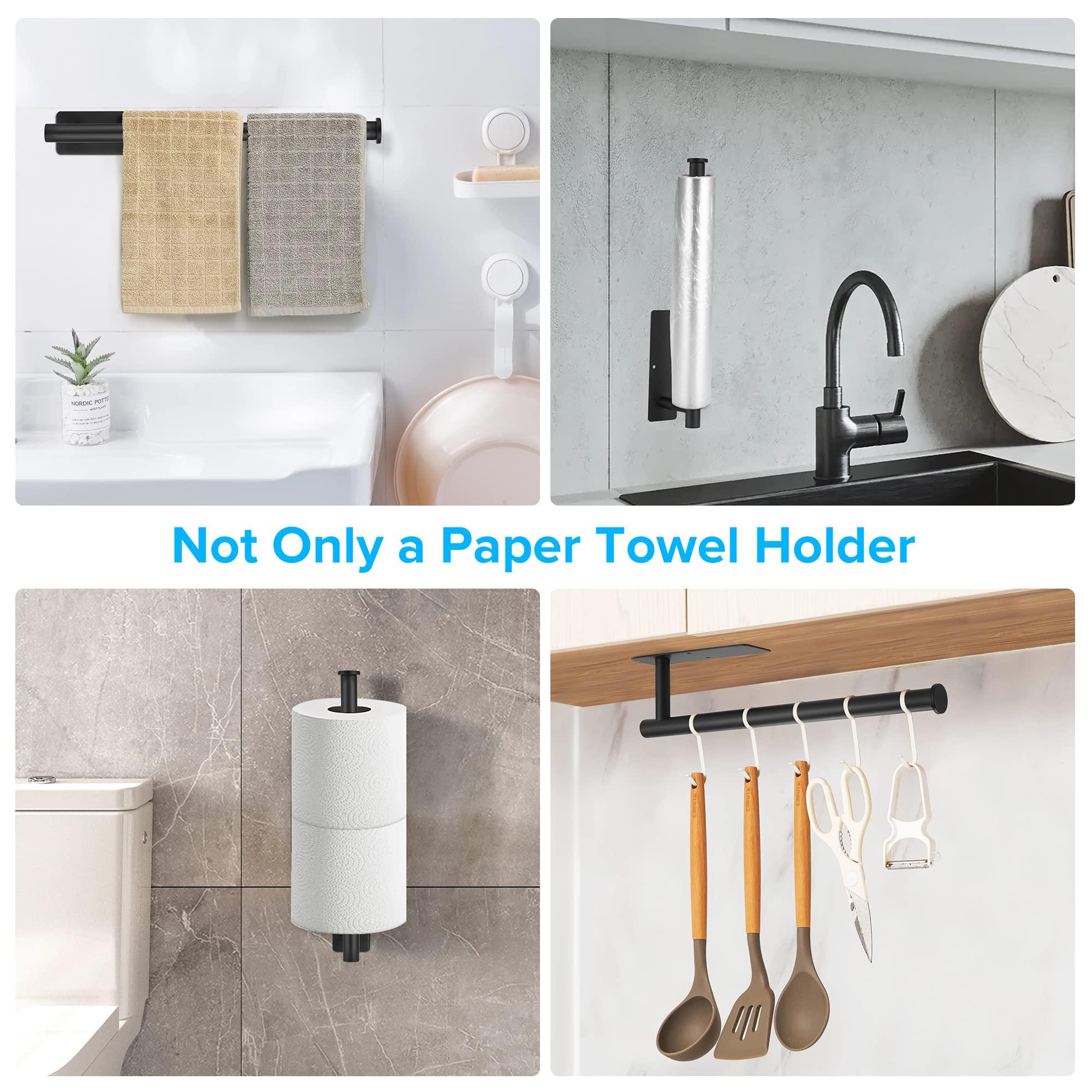 2nd Gen Paper Towel Holder Under Cabinet, [More Sturdy] Self Adhesive or Drilling Paper Towel Holder Wall Mount for Kitchen, RV, [Fit Mega Paper Towel Roll] SUS304 Stainless Steel(Pack of 1, Black) - Image 6