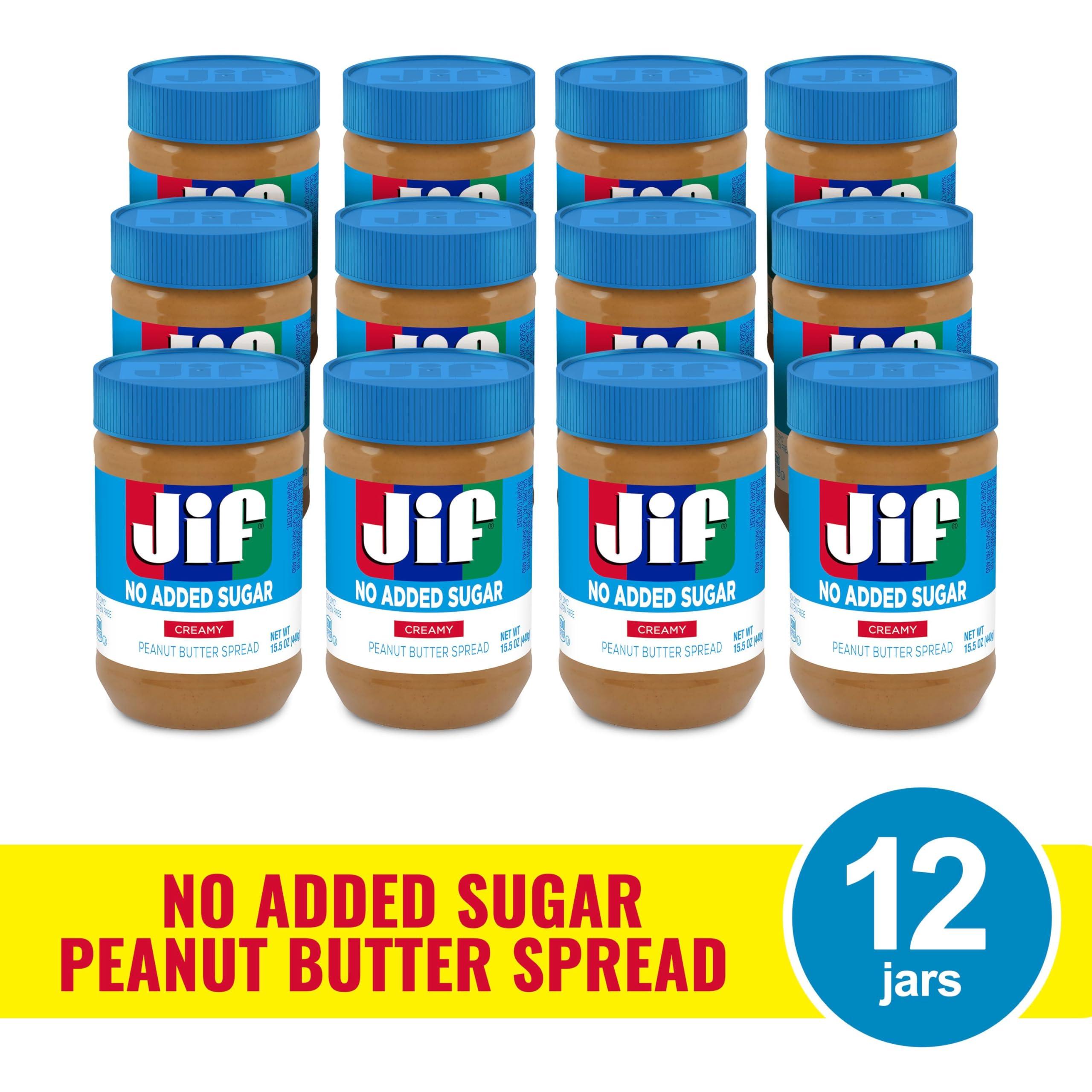 Jif No Added Sugar Creamy Peanut Butter Spread, 15.5 Ounces (Pack of 12), Smooth, Creamy Texture, No Stir Peanut Butter Spread - Image 4