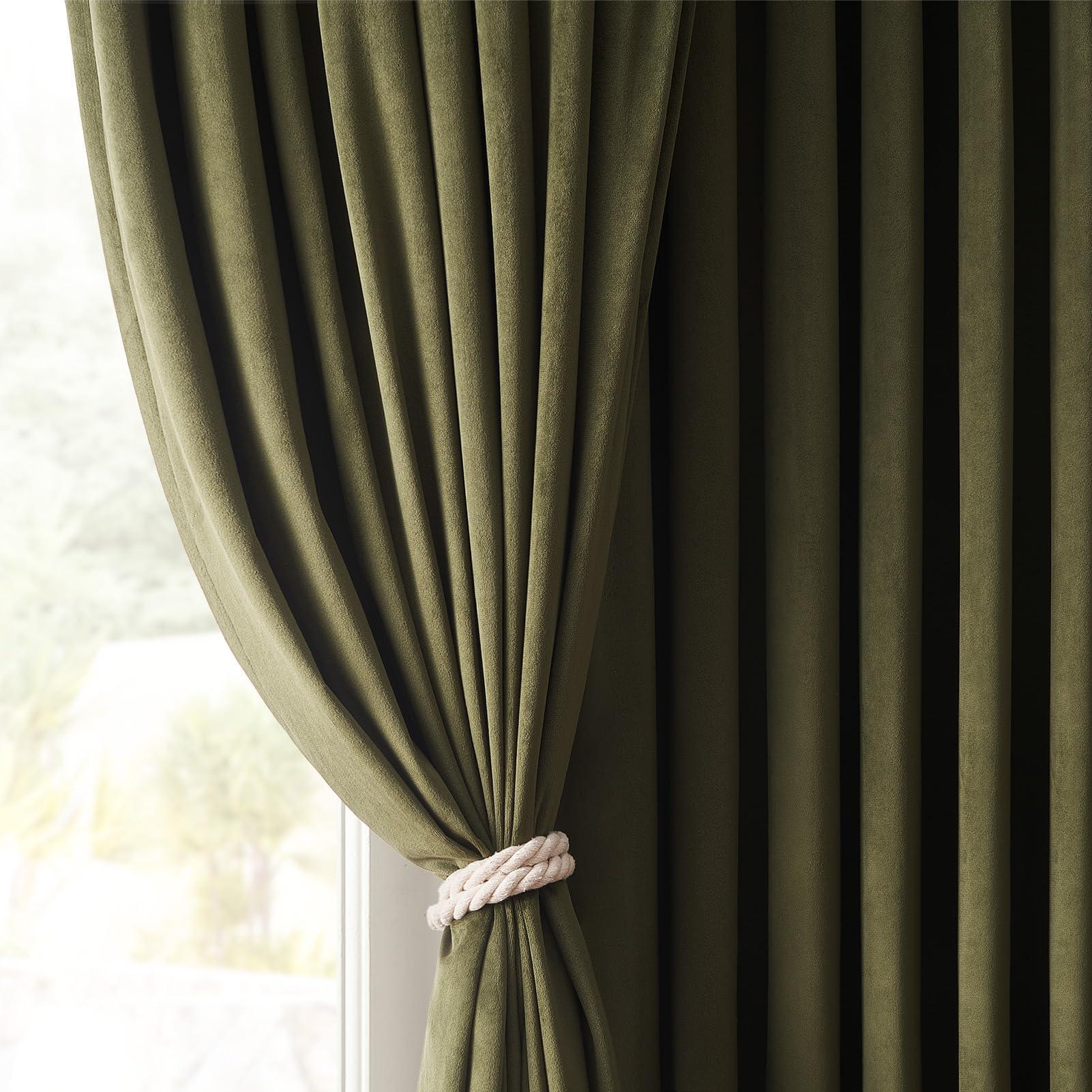 Topfinel Olive Green Velvet Curtains 84 Inches Long for Living Room,Blackout Thermal Insulated Curtains for Bedroom,Back Tab Modern Window Treatment for Living Room,52x84 Inch Length,Olive Green - Image 6