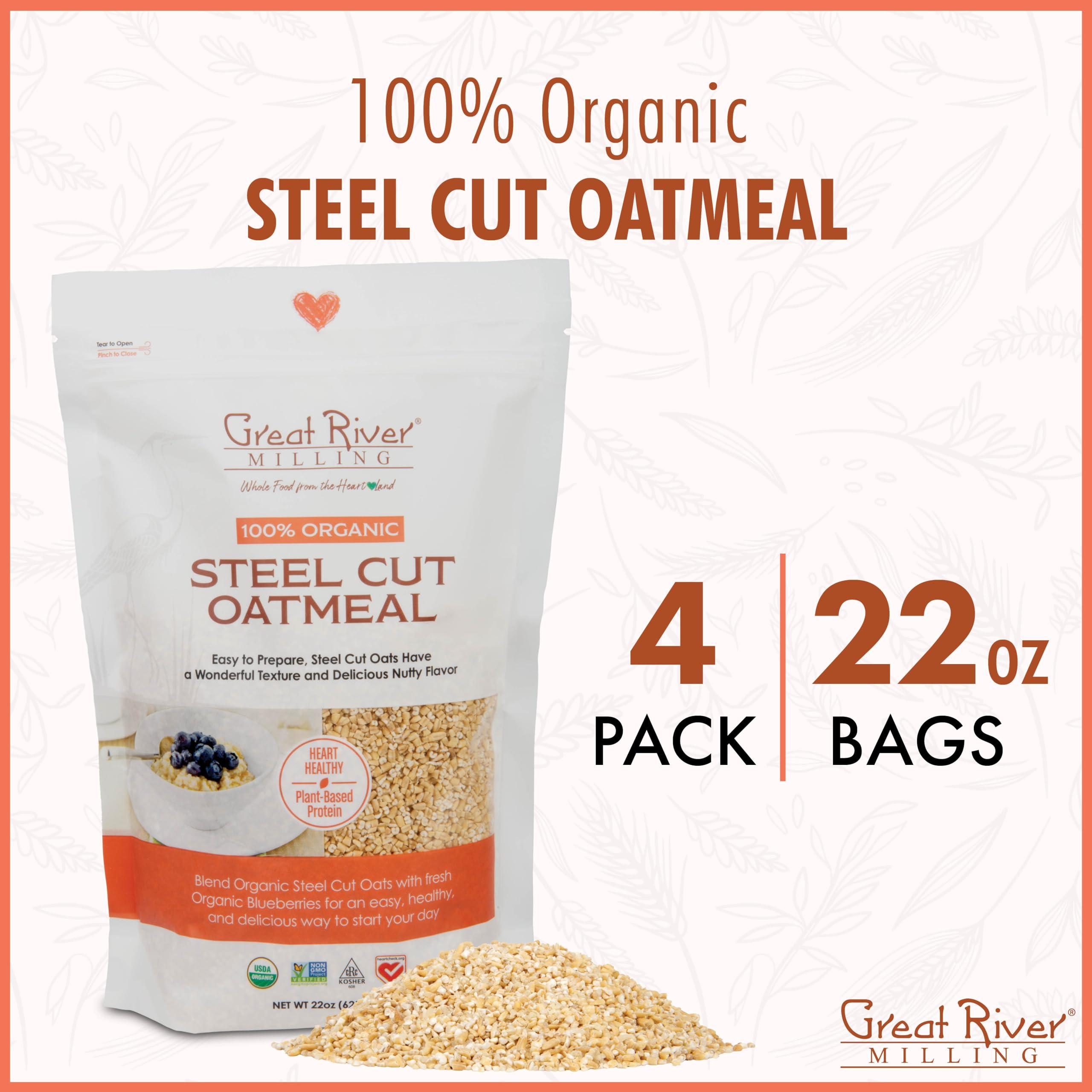 Great River Organic Milling Organic Steel Cut Oats | Whole Grain, Non-GMO, Kosher | Hearty Healthy | Rich Texture & Flavor | Perfect for Oatmeal, Porridge, Granola & Baking | 22 oz (Pack of 4) - Image 3