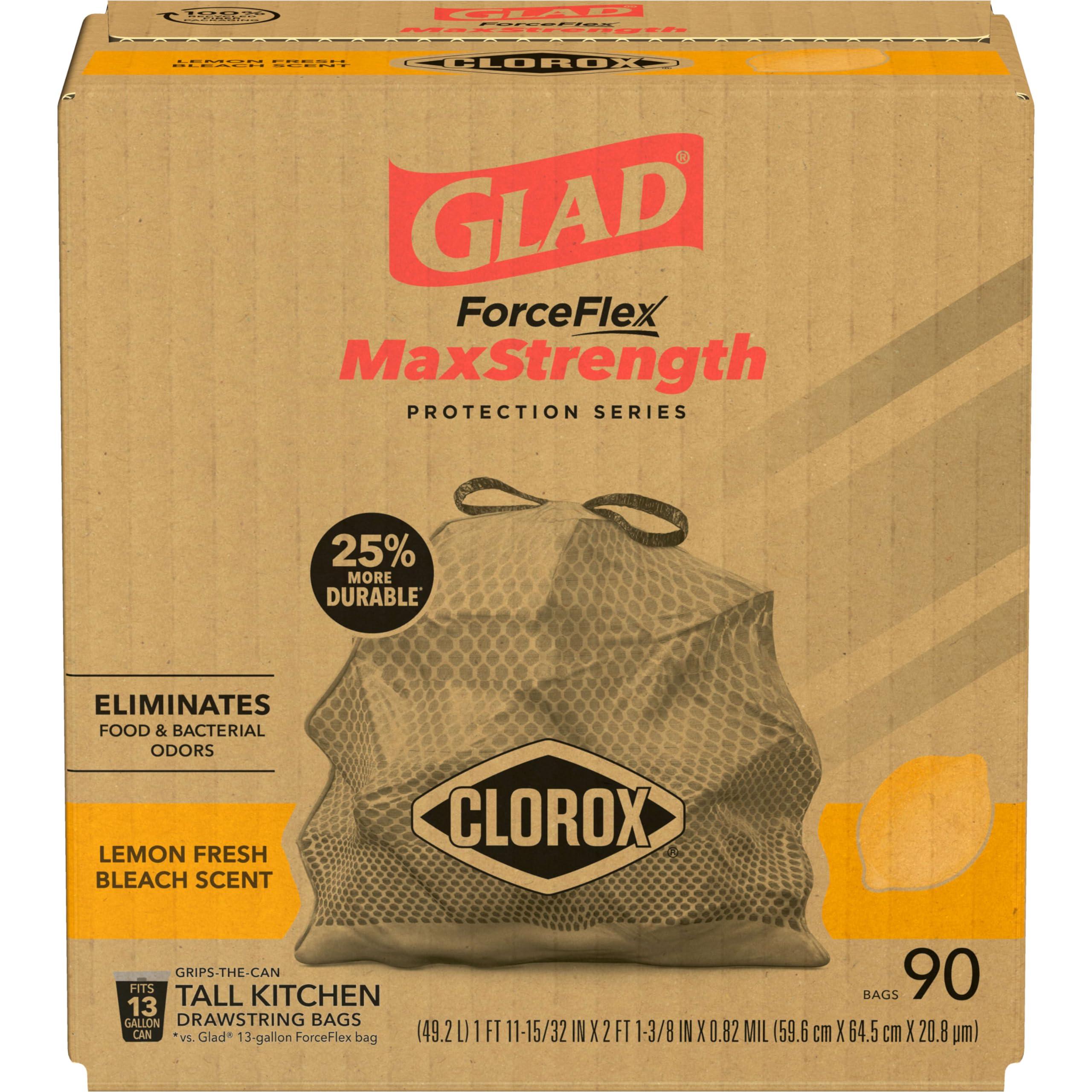 Glad ForceFlex MaxStrength with Clorox Trash Bags, 13 Gal, Lemon Fresh Bleach, 90 Ct, Pack May Vary - Image 7