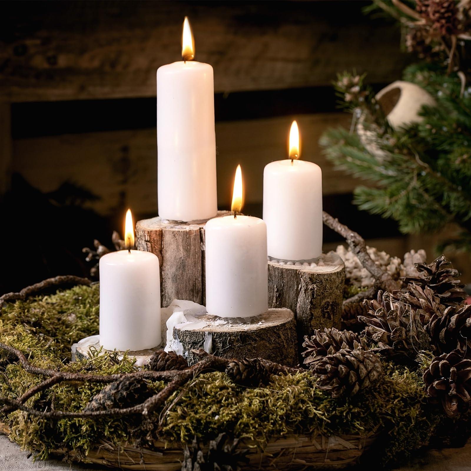 MTLEE 36 Pcs Pillar Candles Bulk Set of 3 Long Burning Wax Pillar Candles 2 in x 3, 6, 8 Inch Dripless Unscented Smokeless for Wedding Party Spa Lantern Fireplace Home(White) - Image 6