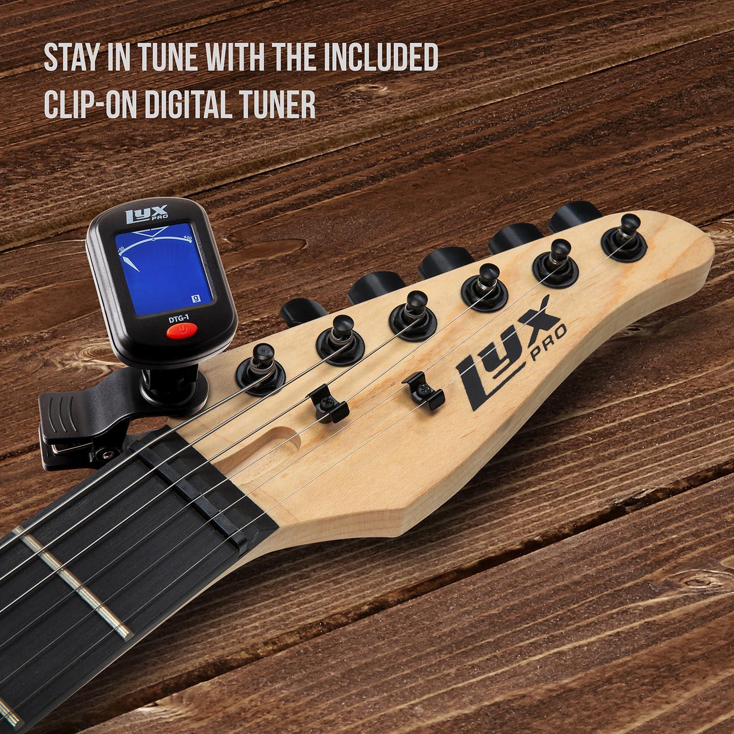 LyxPro 39 inch Electric Guitar Kit Bundle with 20w Amplifier, All Accessories, Digital Clip On Tuner, Six Strings, Two Picks, Tremolo Bar, Shoulder Strap, Case Bag Starter kit Full Size - Blue - Image 5