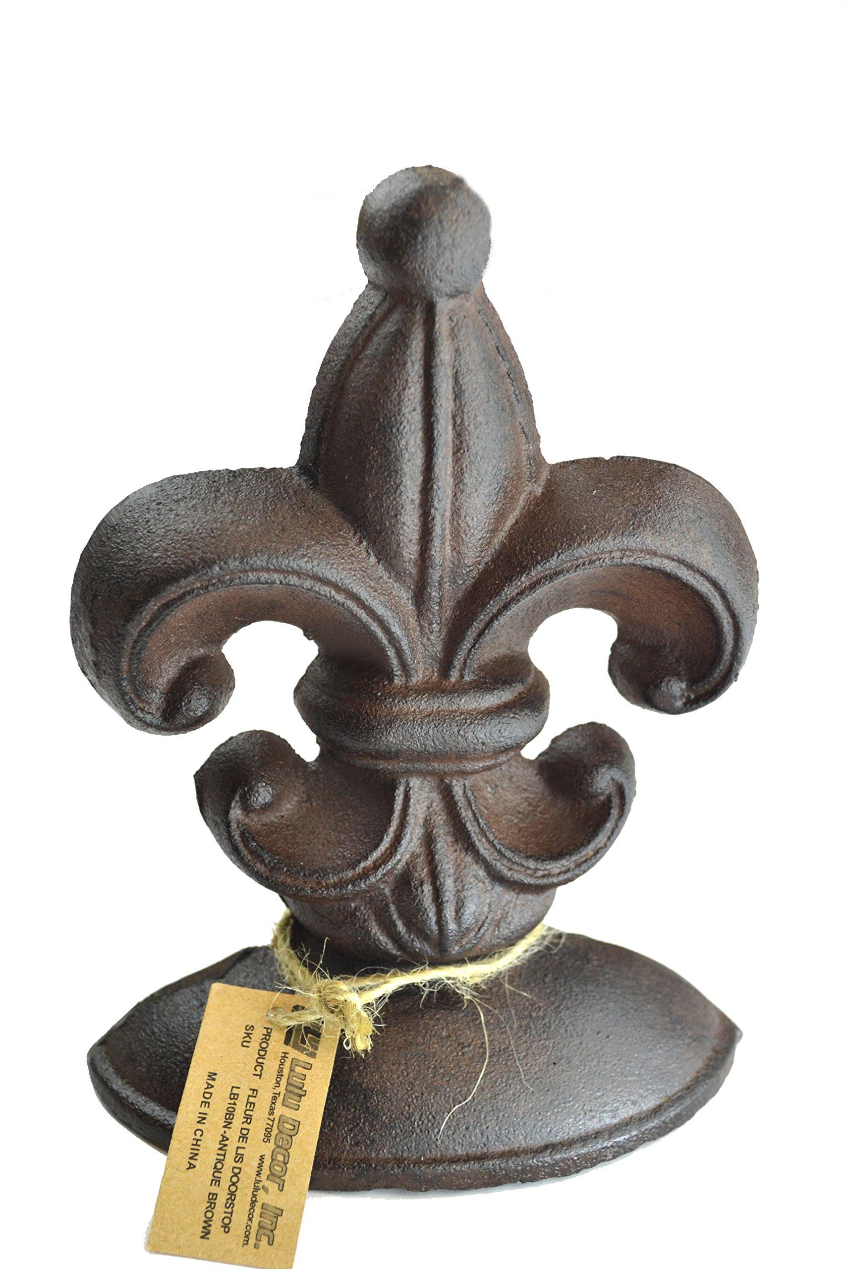 Lulu Decor, Cast Iron Fleur De Lis Door Stop, 2 Lbs, Door Stopper (Antique Brown)