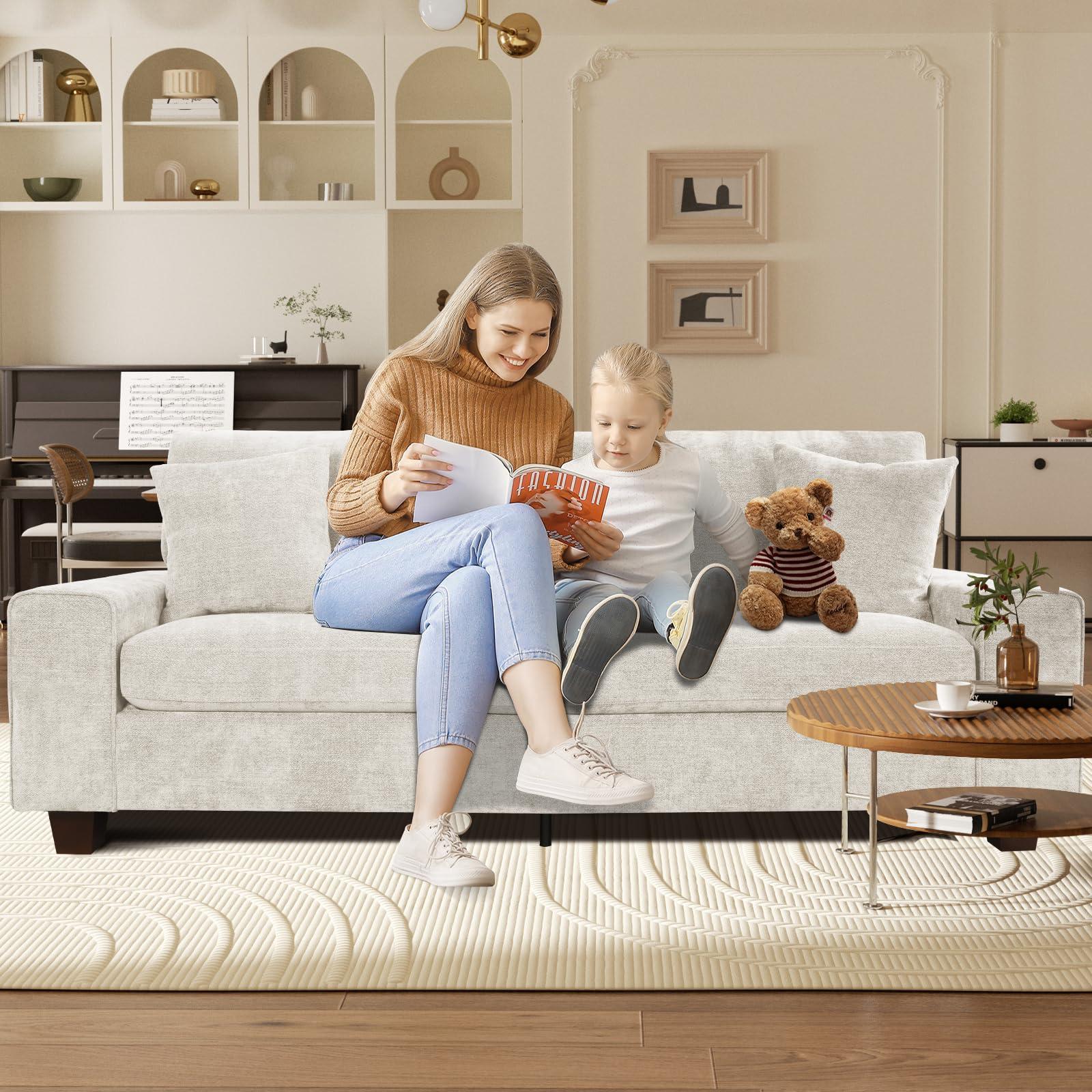 Czpalo 71.25" Chenille Sofa Couches for Living Room, 2 Seater Sofa with 2 Pillows, Small Modern Loveseat Couch for Small Spaces, Office. (Beige, 71.25 inches) - Image 6