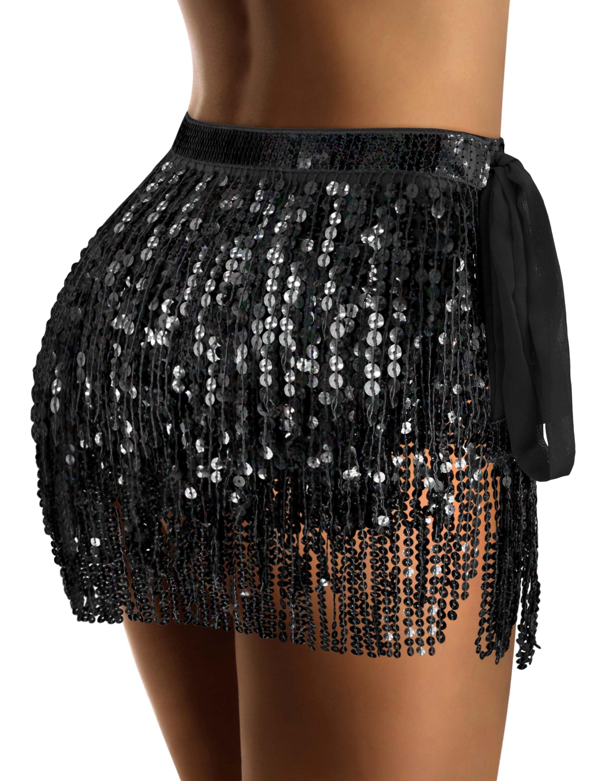 Sequin Skirt Sparkly Skirt Belly Dance Skirt Glitter Skirt Rave Sparkle Skirt Sequin Tassel Skirt Fringe Hip Scarf Women - Image 2