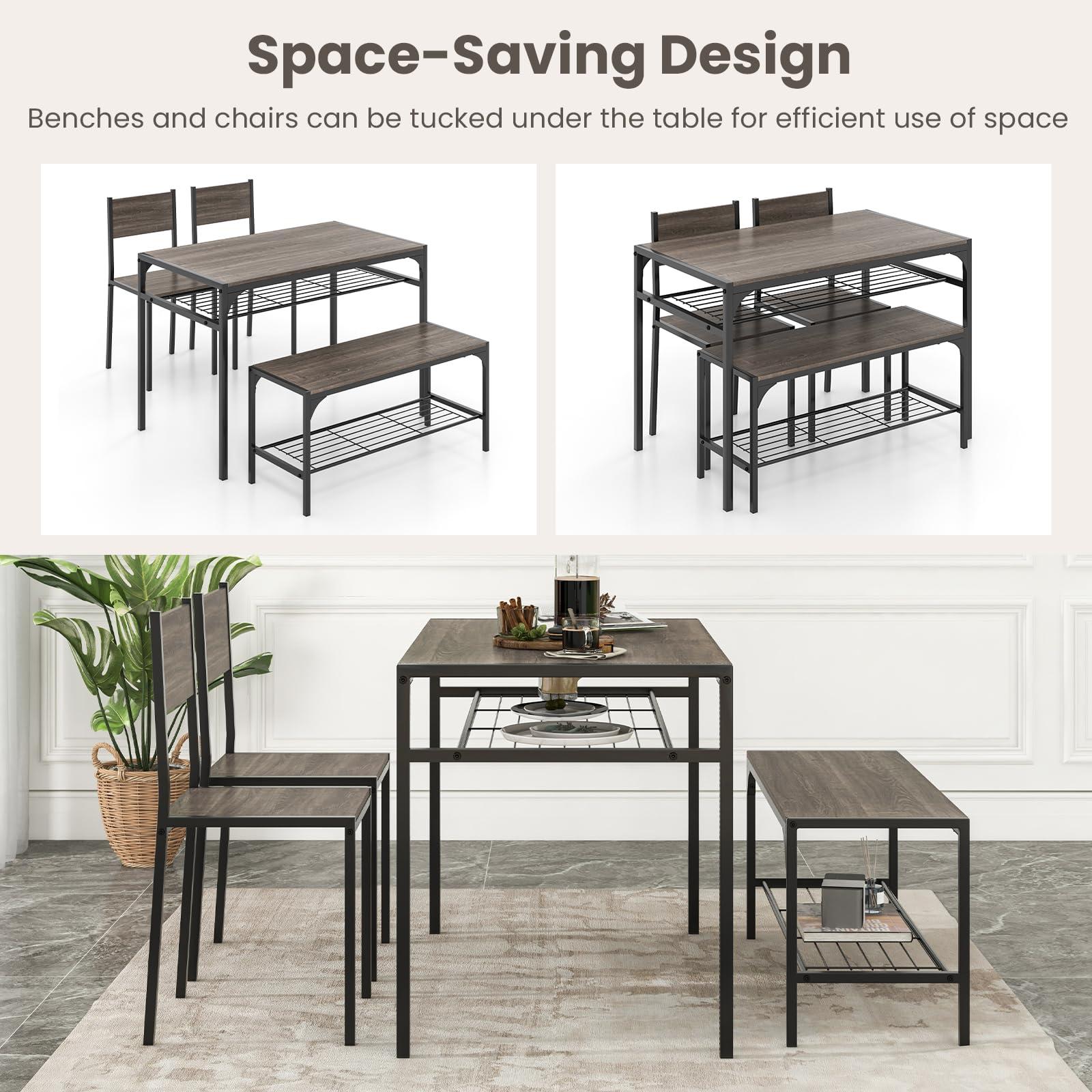 Tangkula Dining Table Set for 4, Kitchen Table and 2 Chairs for 4 with Bench, Additonal Storage Rack, 4 Piece Dining Table Set for Small Space, Apartment - Image 6