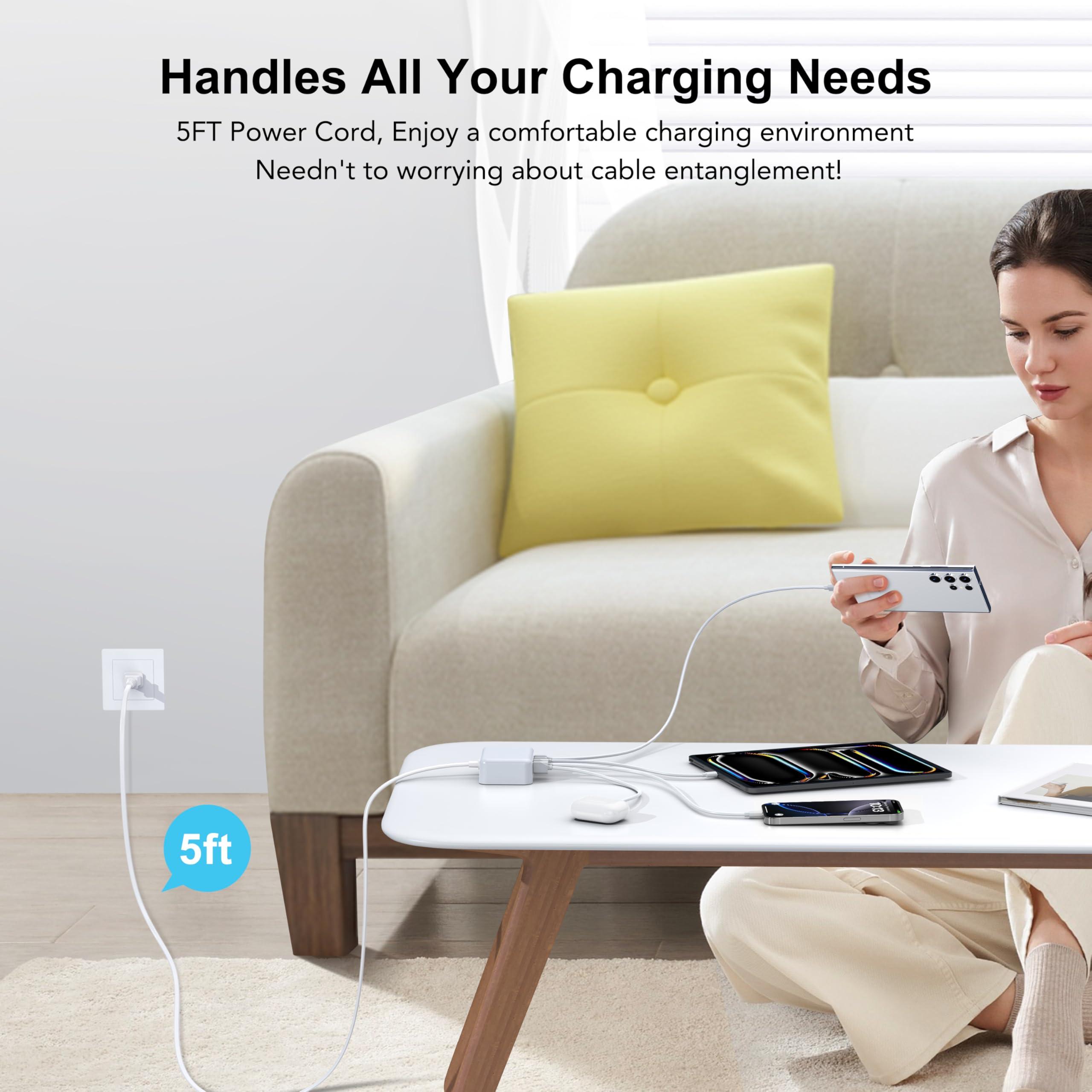 USB C Fast Charger, 100W GaN 6 Port Type Charging Station Hub Block Cube, Wall Charger Power Strip Adapter Plug for iPad iPhone 16 15 14 13 12 Pro Max Pixel Note Galaxy, 5ft Cord - Image 8