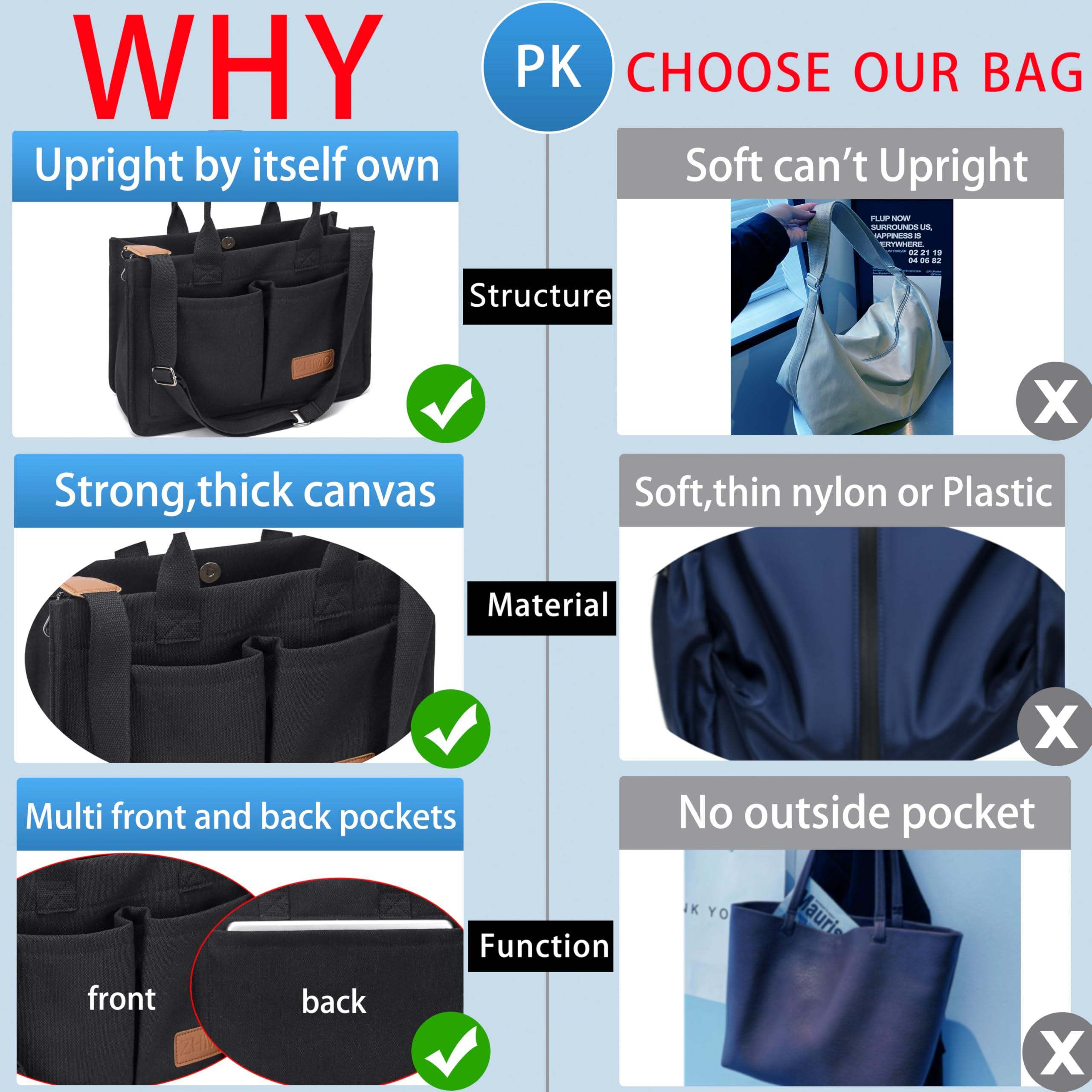 Tote Bag for Women With Compartments,Large Canvas Tote Women's Purse Crossbody Bags Work Laptop Book Bag Satchels Handbags - Image 5