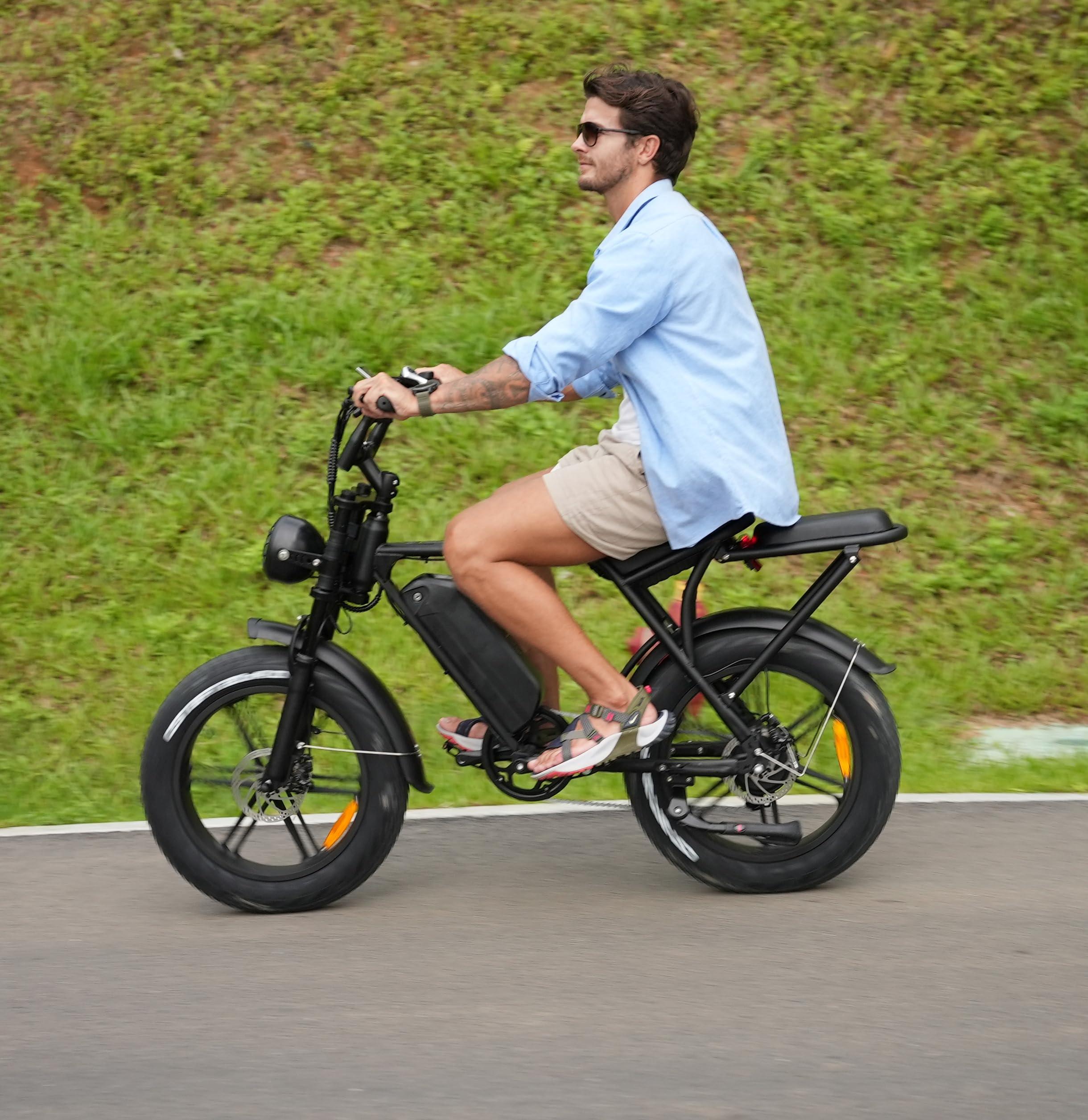Hipatoo V8 Electric Bike for Adults, 20'' Fat Tire E Bike with 750W Motor 48V 15Ah Removable Battery, 7-Speed Gears, 2 Seater E-Bike, Up to 31MPH, Ebike Moped Style for Mountains, Snow, Sand, Road - Image 5