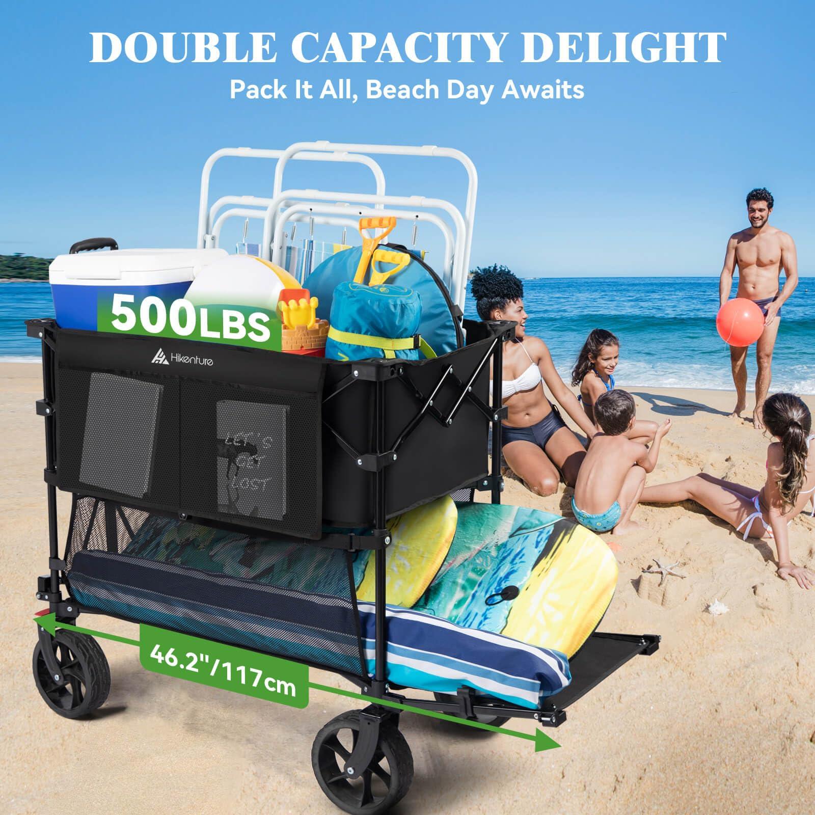 Hikenture Double Decker Wagon, 400L Extra Large Beach Wagon with Big Wheels for Sand, 500LBS Heavy Duty Collapsible Cart with Tailgate, Utility Carts Foldable for Beach, Sports - Image 4