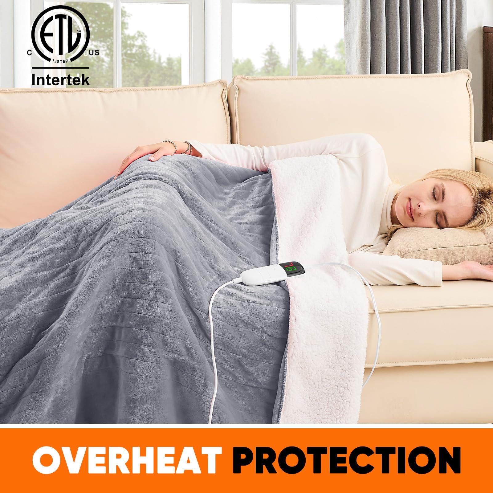 greenoak Heated Blanket Electric Throw 50"X60", Heating Blanket with 10 Heat Levels 1/2/4/6/8 Hours Auto-Off Overheat Protection, Flannel Sherpa Soft Warm Heater, ETL Certified Misty Grey - Image 3