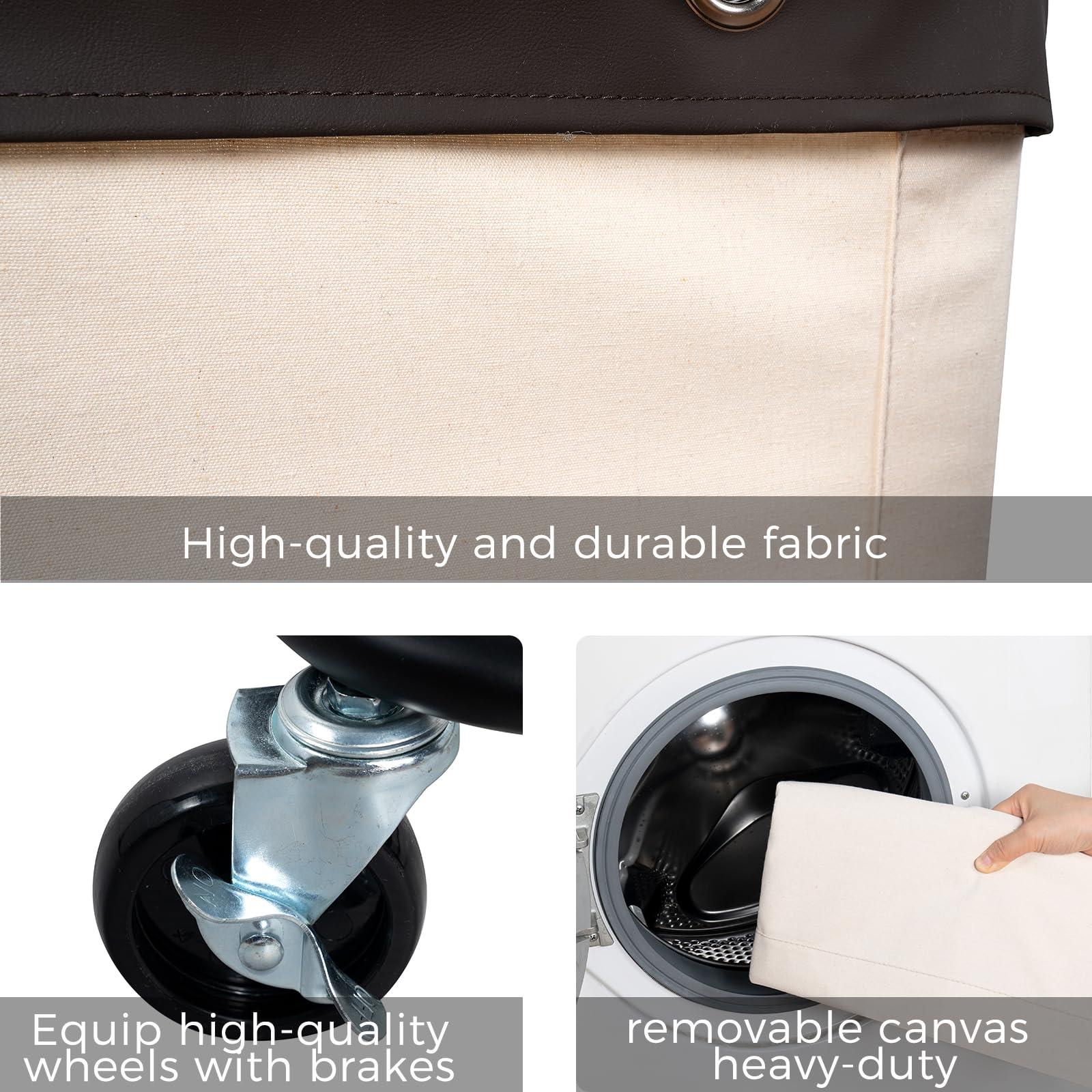FLYBOX Laundry Hamper with Wheels, 160L Clothes Large Laundry Basket with Steel Frame and Removable Canvas Laundry Bag, Dirty Cloth Hamper for Home, Closet, Dorm, Bathroom, Laundry Room, Beige - Image 5