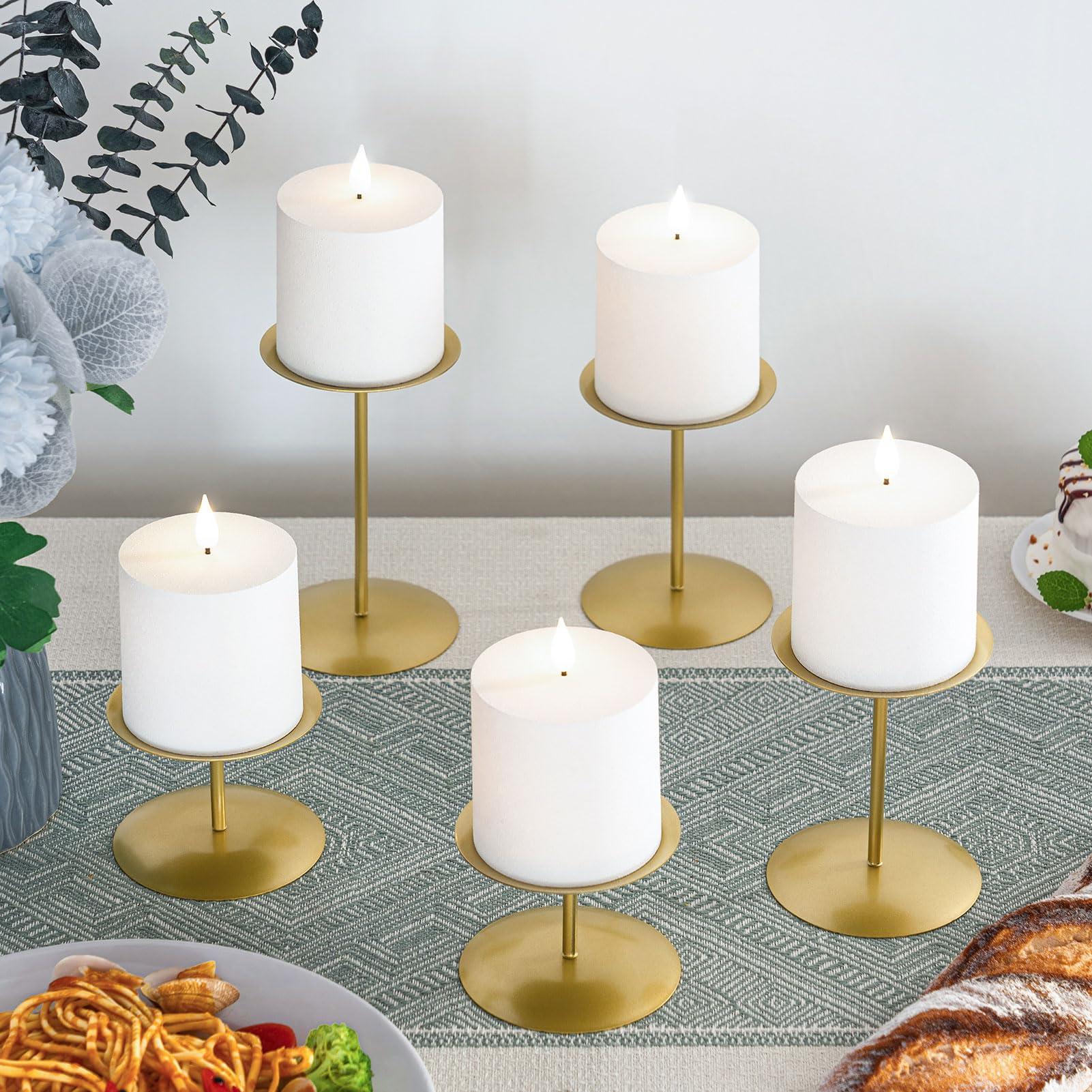 smtyle Gold Metal Cast Iron Candle Holders Set of 3 Centerpieces with Iron-3.5" Diameter Ideal for Pillar LED Candles Table Decor - Image 4