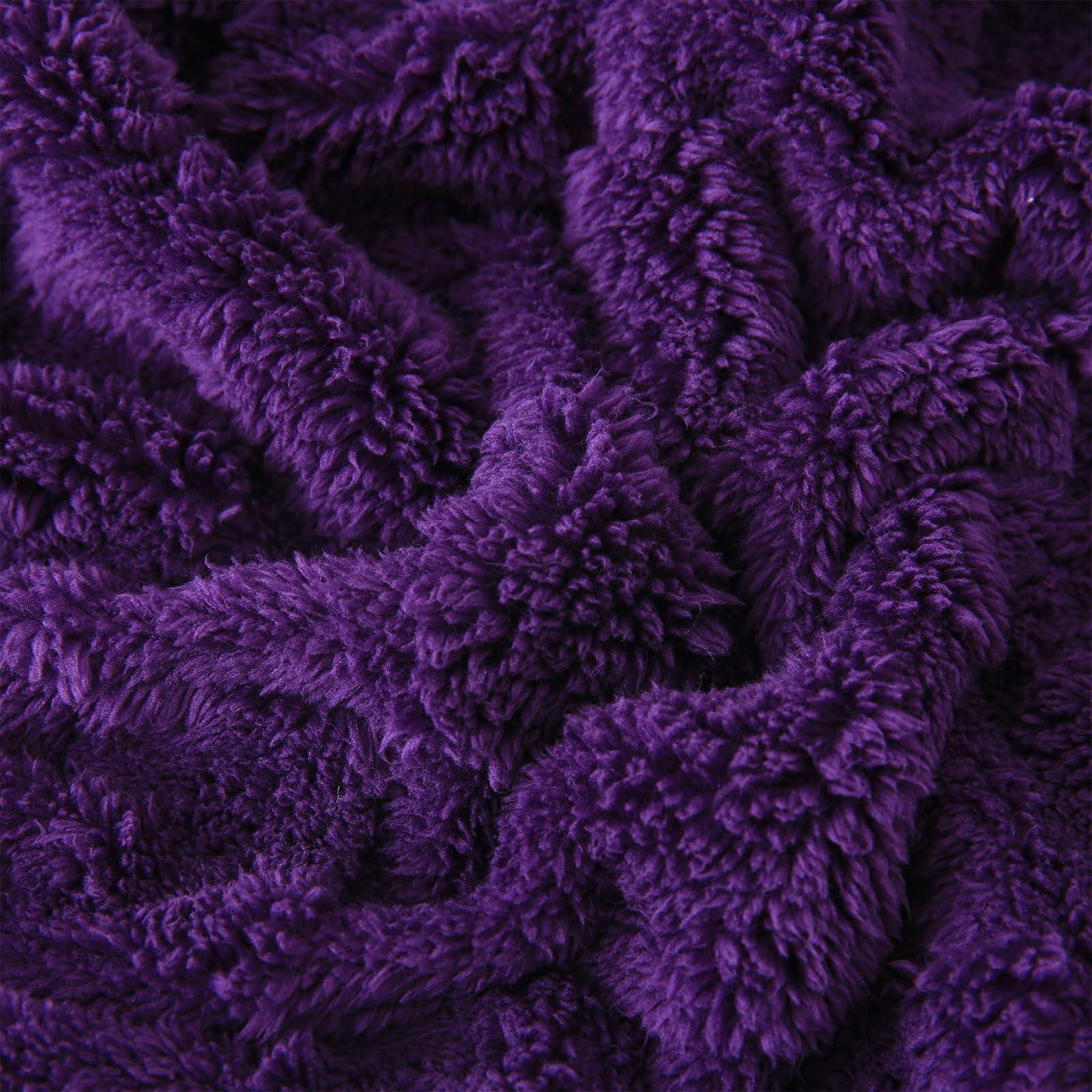 Linecooo Deep Purple Fleece Throw Blanket 50”×60” for Couch Sofa Bed,Super Soft Cozy Plush Microfiber Flannel Blanket with 3D Checkered Design Lightweight for Adults,Woman,Girls - Image 5