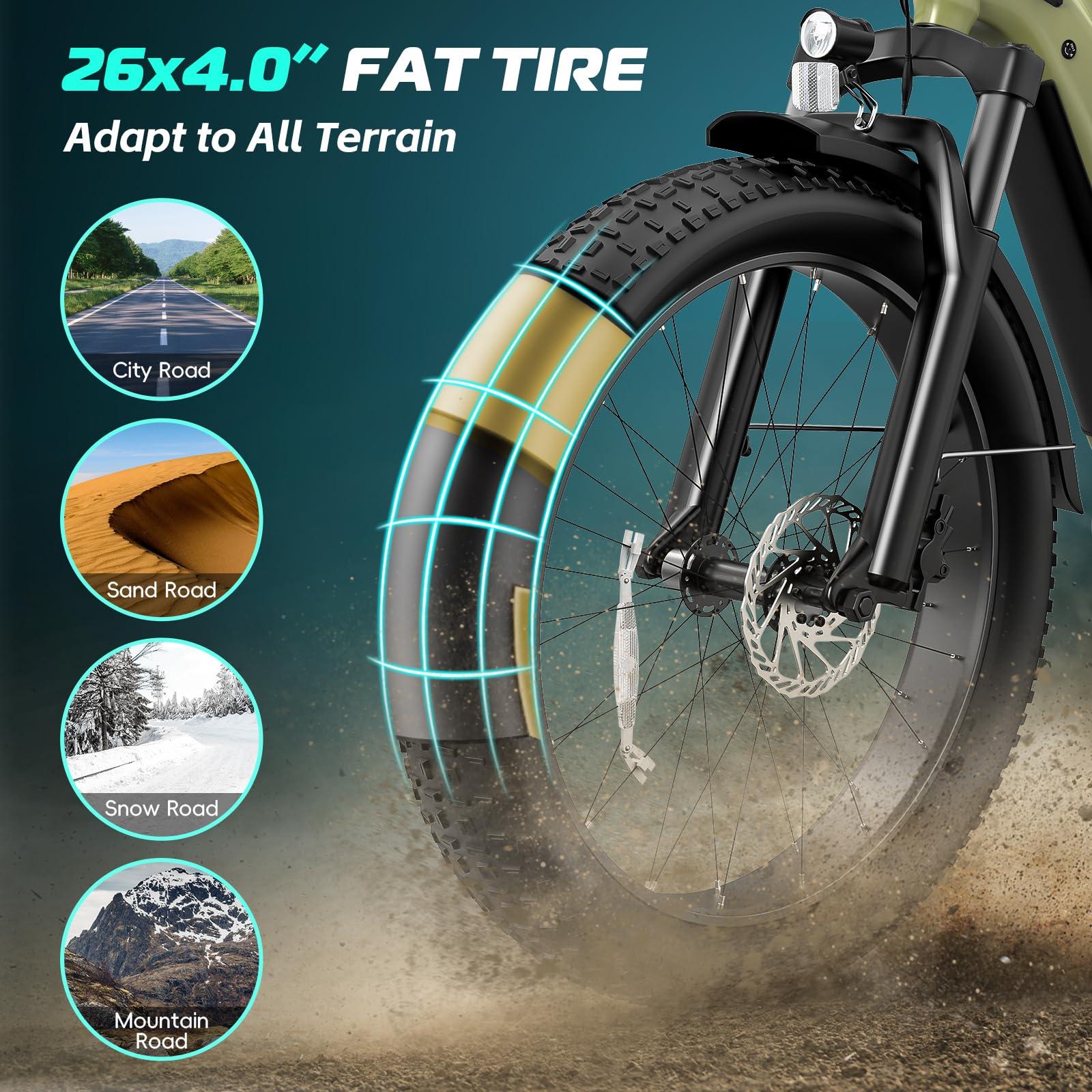 Vivi ACE01 Electric Bike for Adults, 26" x 4.0 Fat Tire Ebike, 1475W Peak Motor Torque Sensor Electric Mountain Bike, 25MPH Electric Bicycle with 48V 15AH Battery, Hydraulic Brake, UL 2849 Certified - Image 6