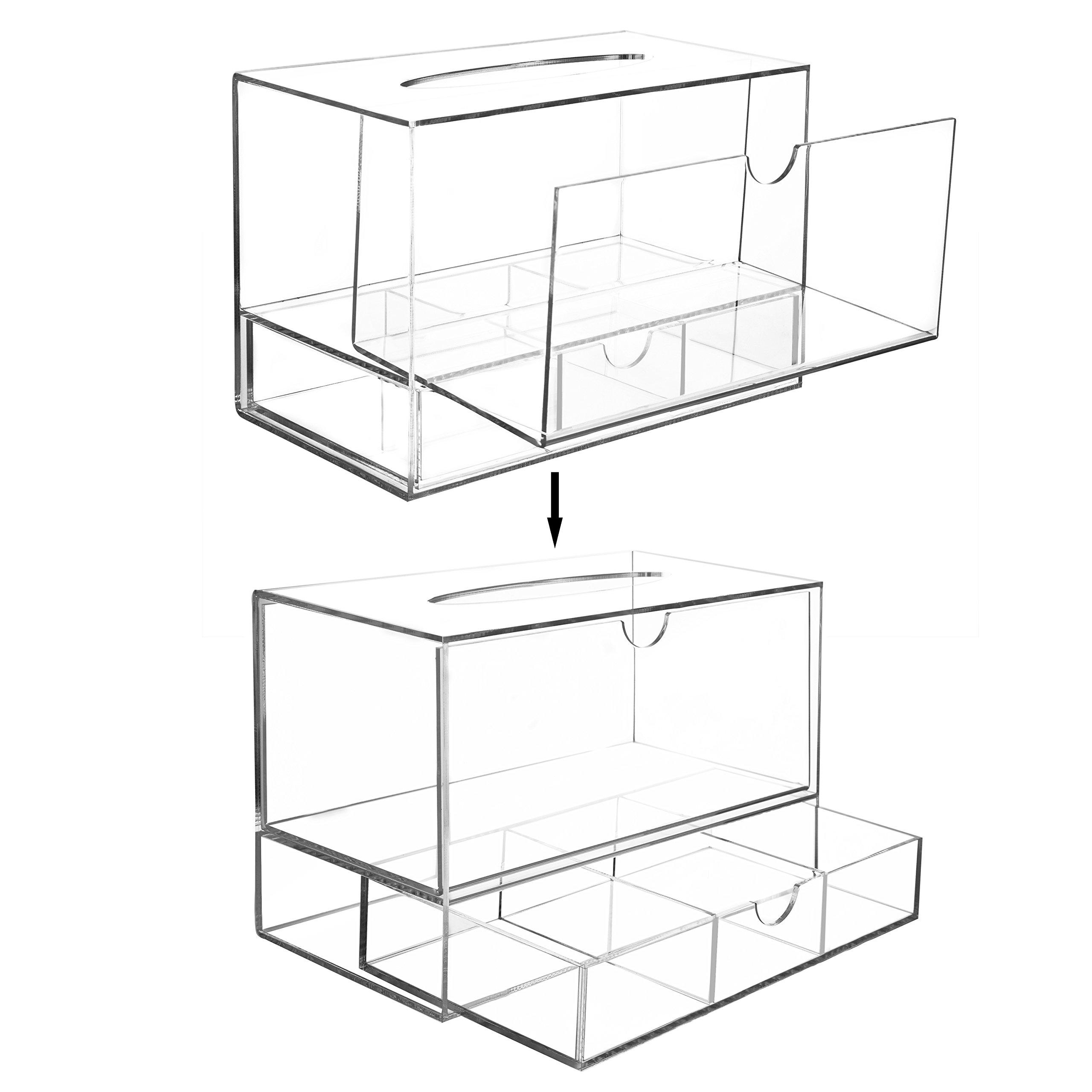 Modern Clear Acrylic Facial Tissue Dispenser Holder with Pull-Out Drawer for Makeup Cosmetics and Accessories, Vanity Countertop Bathroom Supplies Caddy - Image 6