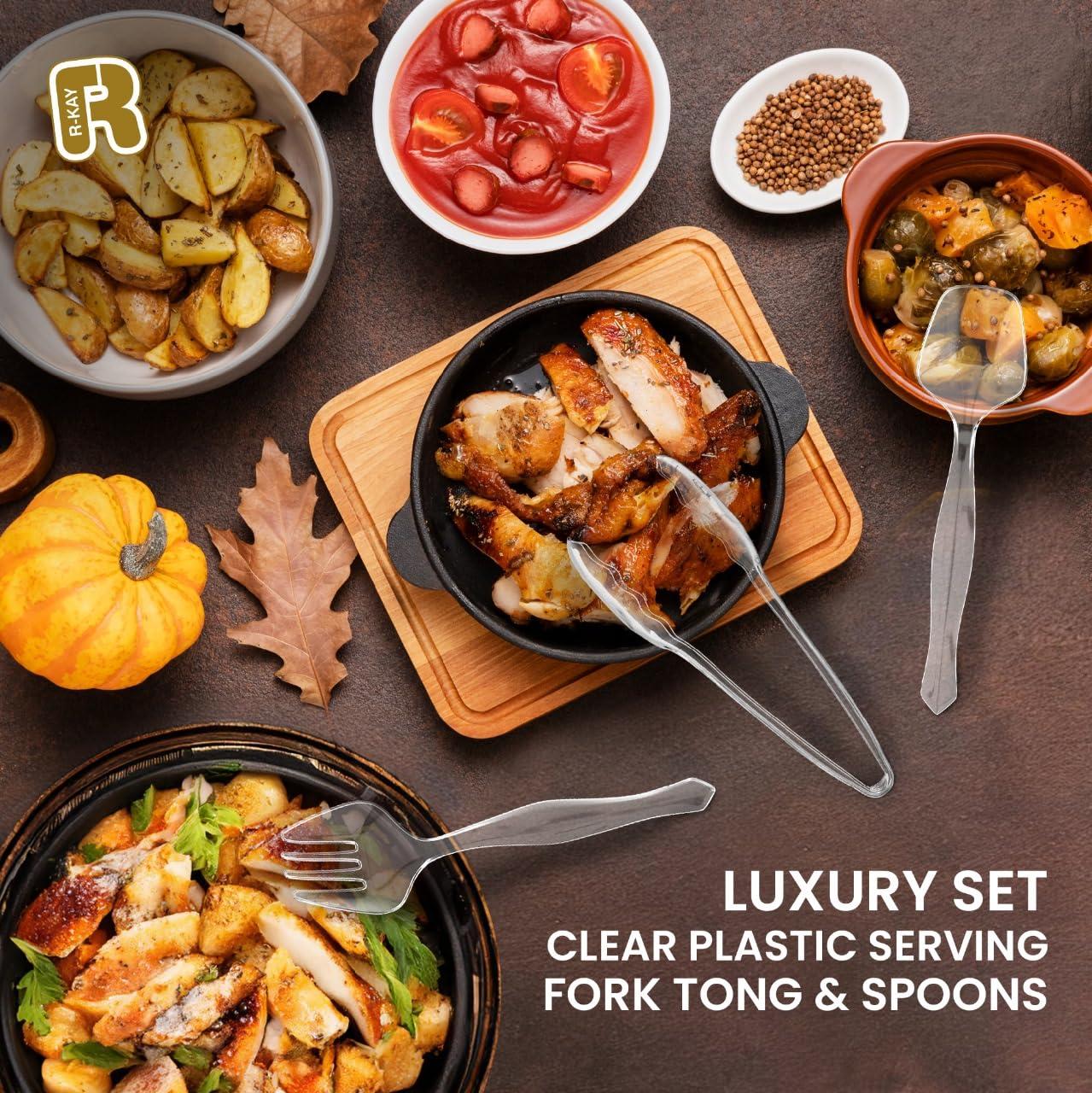 18 Pcs Clear Plastic Serving Utensils Set - 6 Clear Plastic Serving Spoons, 6 Tongs And 6 Forks - Heavy Duty Disposable Serving Utensils Set For Parties - Image 2