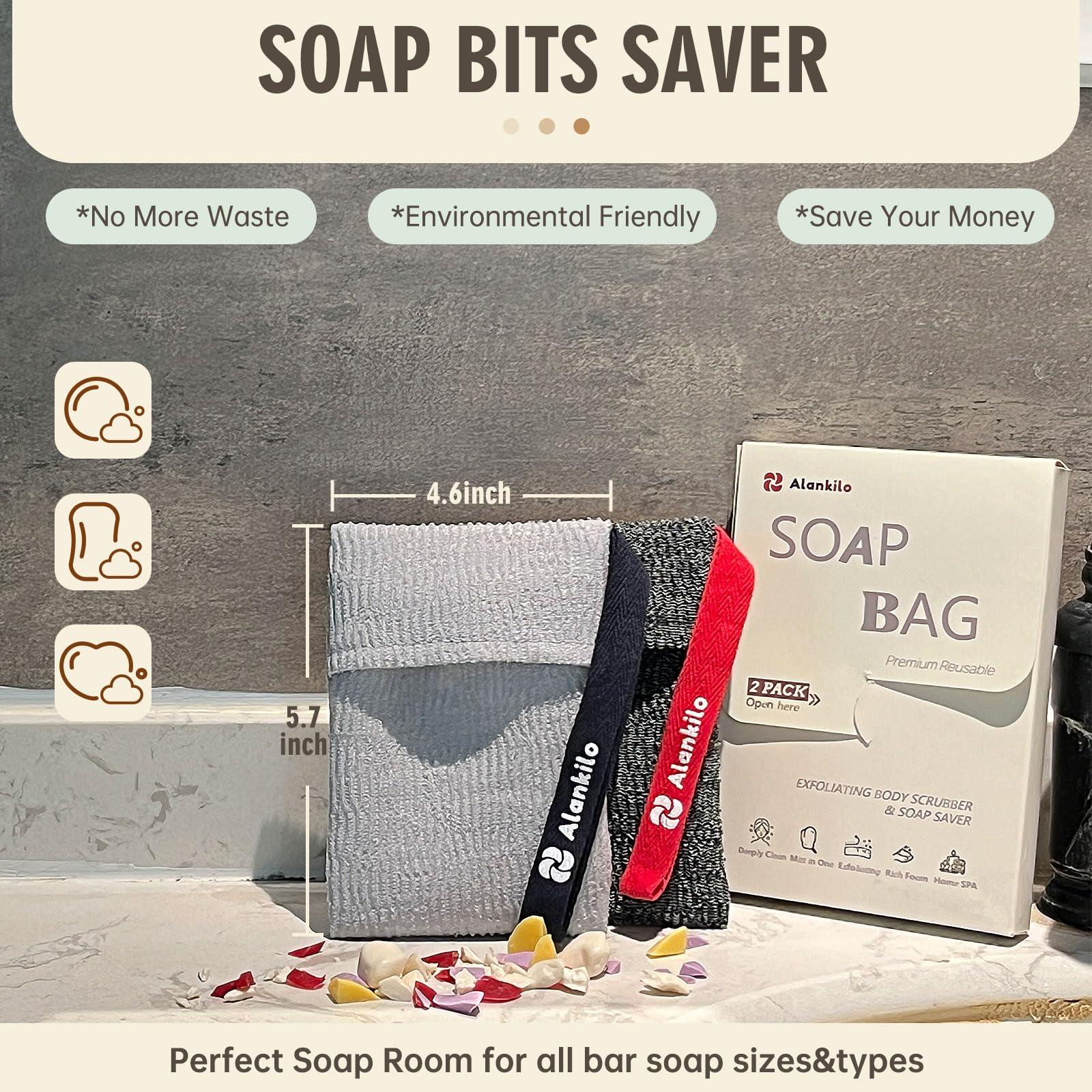 Alankilo 2 Pieces Soap Bags for Soap Bars, Exfoliating Soap Saver Bags, Foaming Bar Soap Pouches for Use in Baths or Showers(Dark Gray) - Image 5