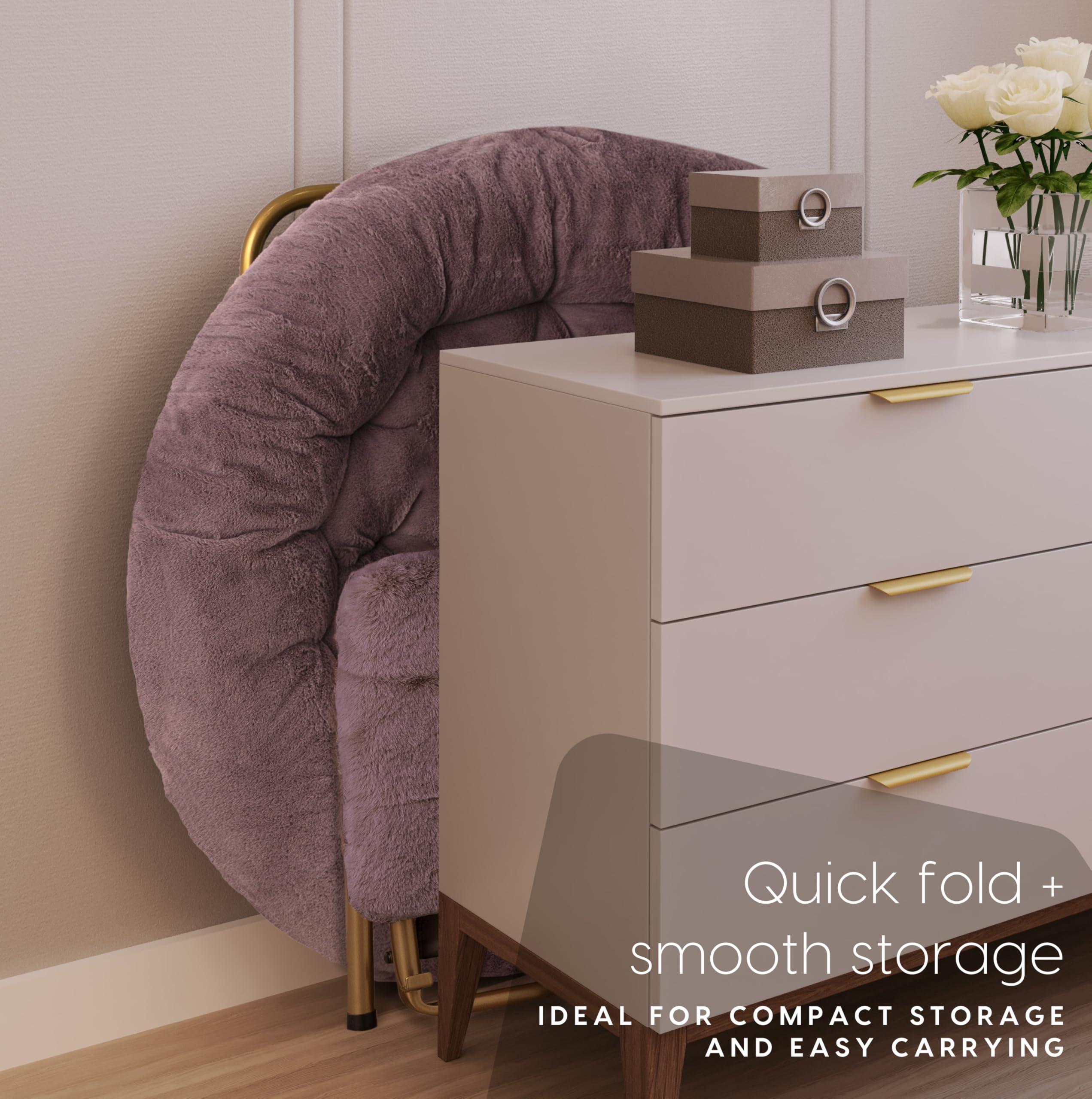 Milliard Cozy Chair with Footrest Ottoman/Faux Fur Saucer Chair for Bedroom/X-Large (Purple) - Image 6