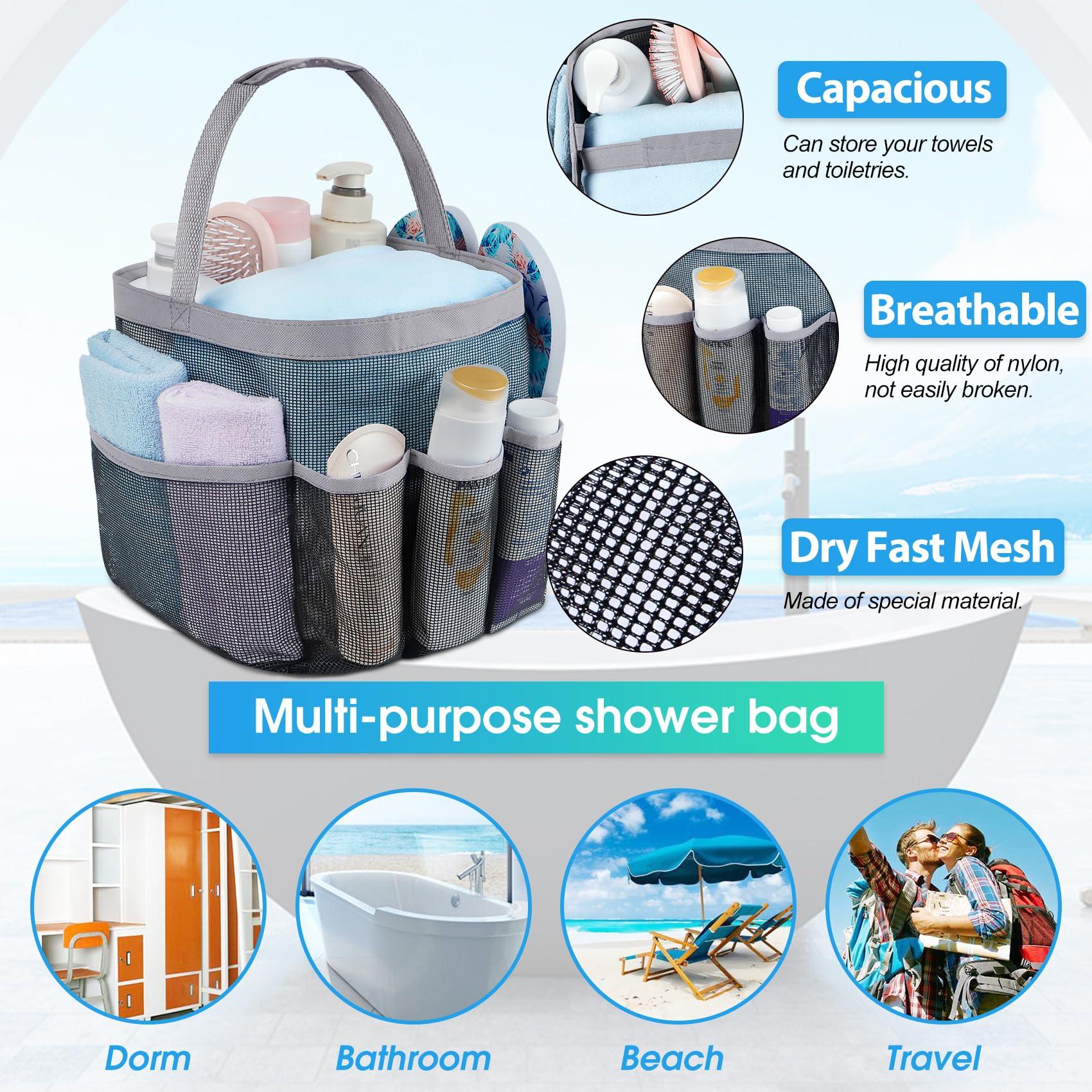 Attmu Mesh Shower Caddy Portable for College Dorm Room Essentials with 8 Pockets, Hanging Shower Caddy Dorm Basket, Quick Dry Shower Bag for Bathroom - Image 4
