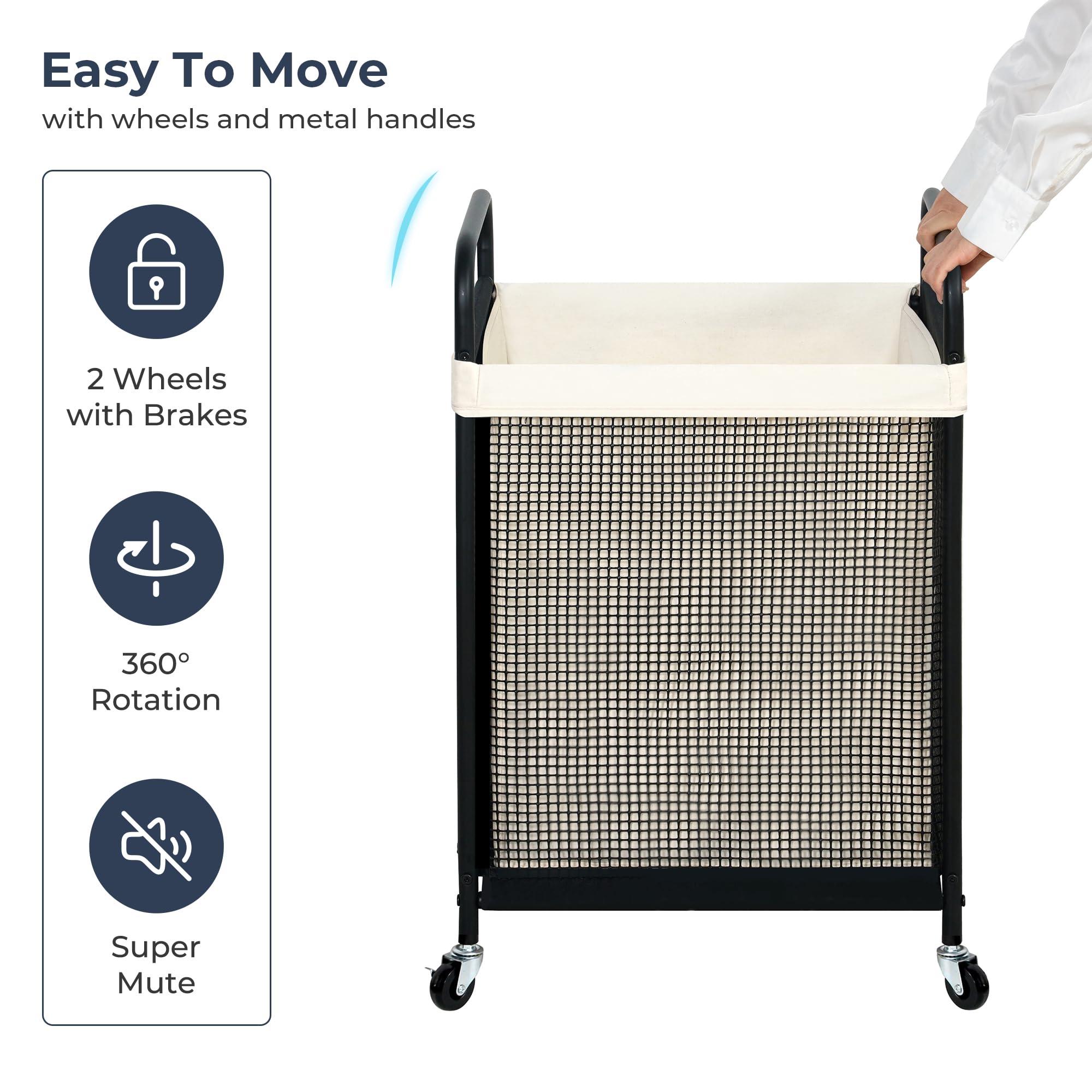 STO STO Laundry Hamper, 90L Rolling Laundry Sorter Cart with Removable and Washable Liner Bag, Rolling Clothes Hamper with Metal Handle for Laundry Room and Bedroom - Image 6