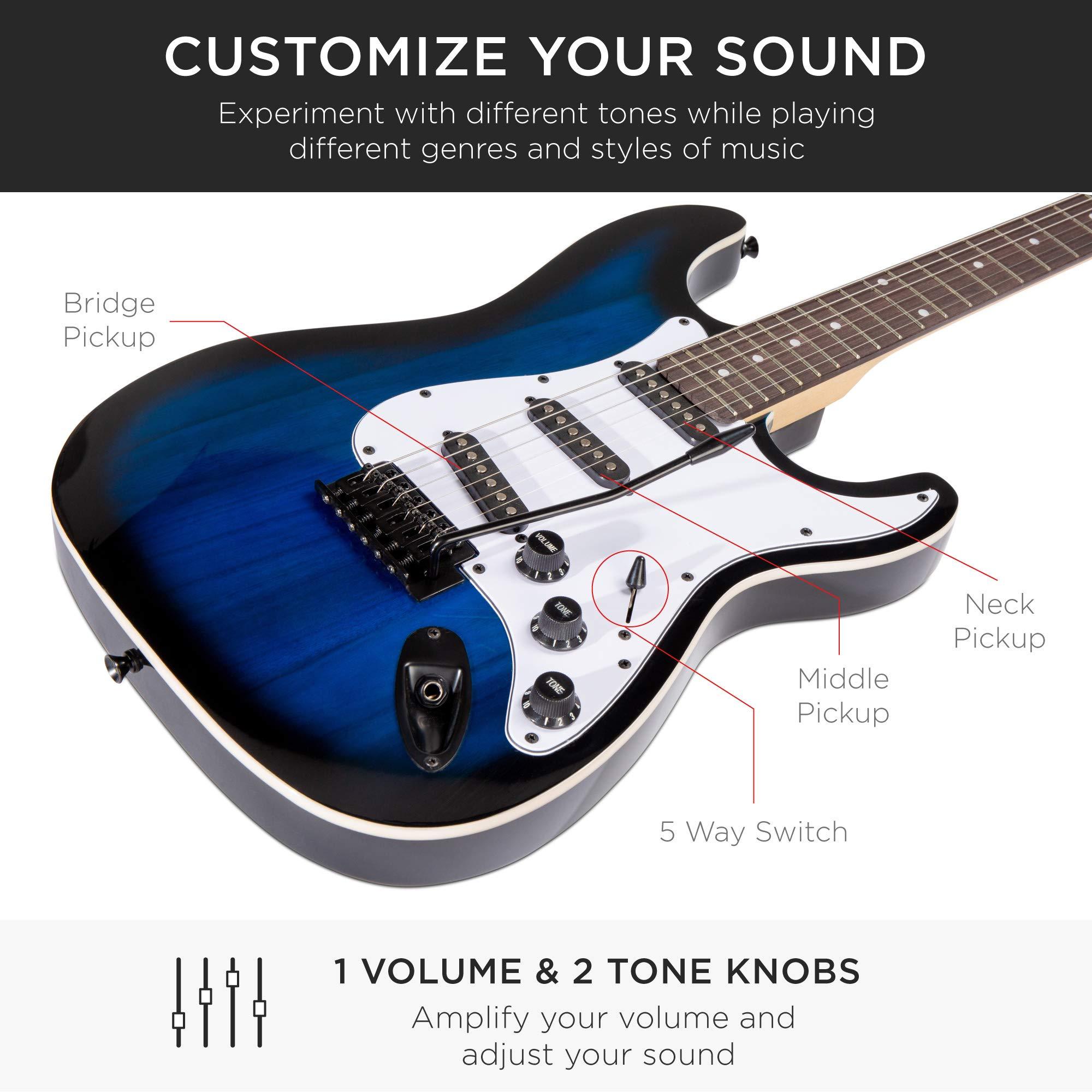 Best Choice Products 39in Full Size Beginner Electric Guitar Starter Kit w/Case, Strap, 10W Amp, Strings, Pick, Tremolo Bar - Hollywood Blue - Image 5