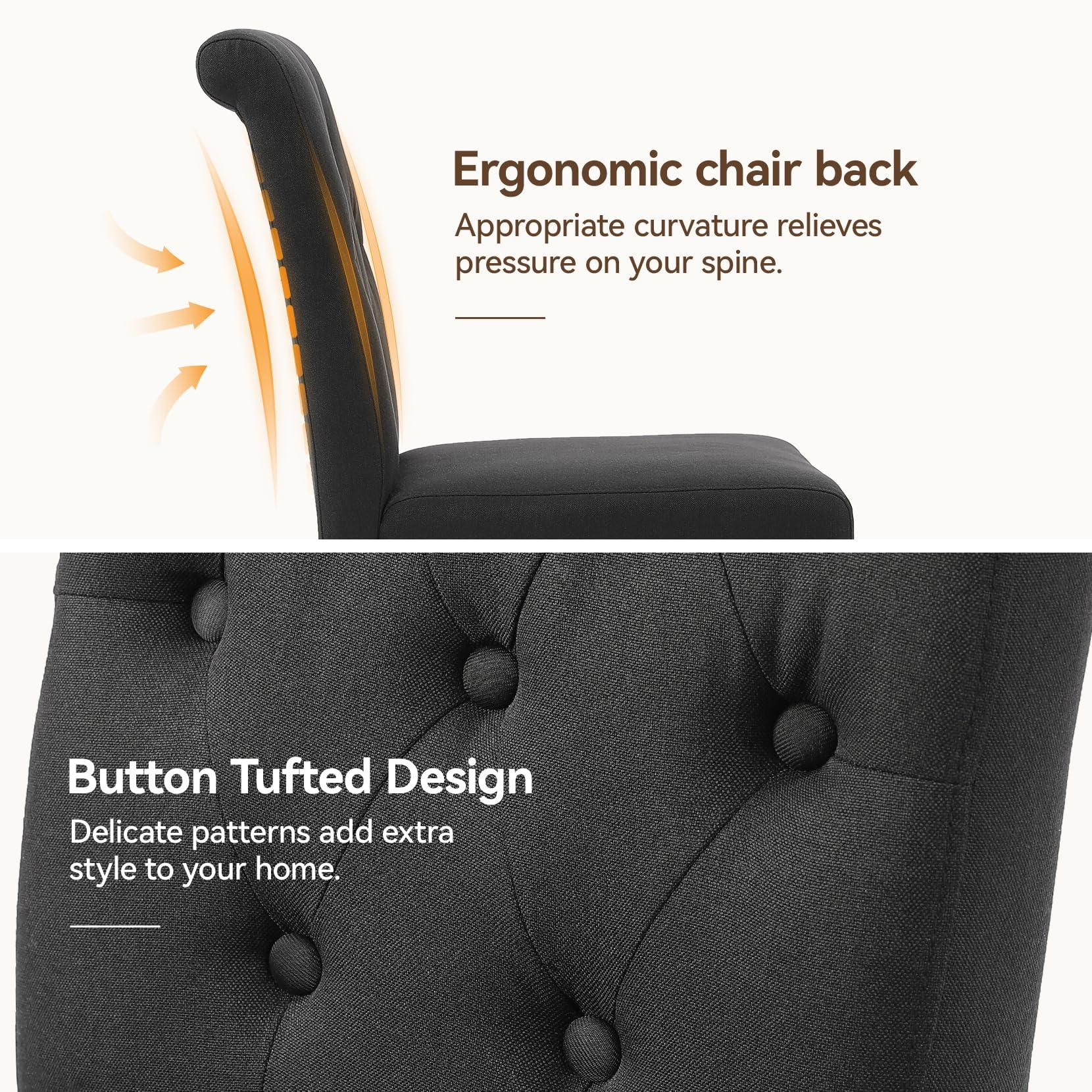 Welzona Upholstered Dining Chairs Set of 4, Button Tufted Parsons Dining Chair with Solid Wood Legs, Modern Fabric Side Chair for Dining Room/Kitchen/Restaurant/Hotel- Black - Image 5