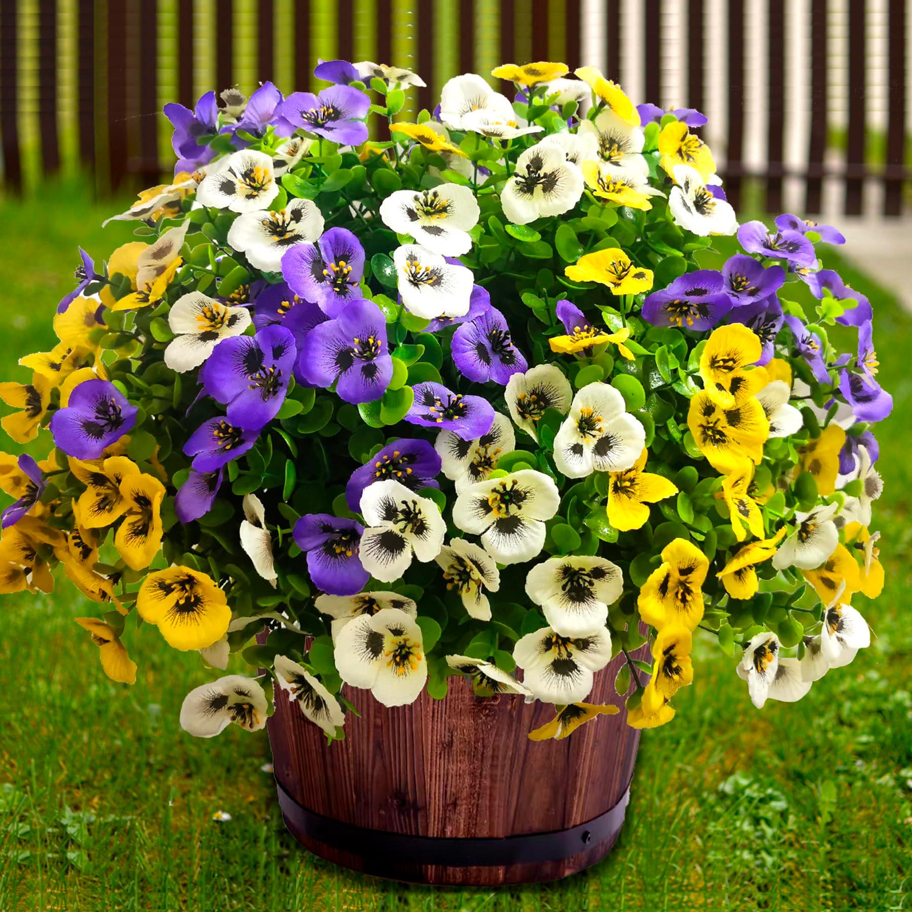 Thinktral Artificial Flowers for Outdoors Fake Plants, 12pcs Fake Flowers Artificial Plants Outdoor UV Resistant, Silk Faux Flowers Shrubs Greenery Plants for Porch Garden Patio Window Box Decor