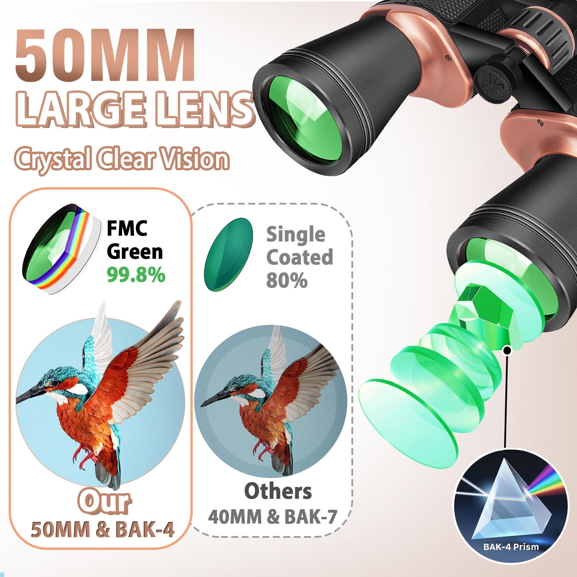 Gaterda 22x50 Binoculars for Adults High Powered, BAK-4 Prism HD FMC, Professional Waterproof Binoculars for Bird Watching, Hunting, Travel with Carrying Bag - Image 3
