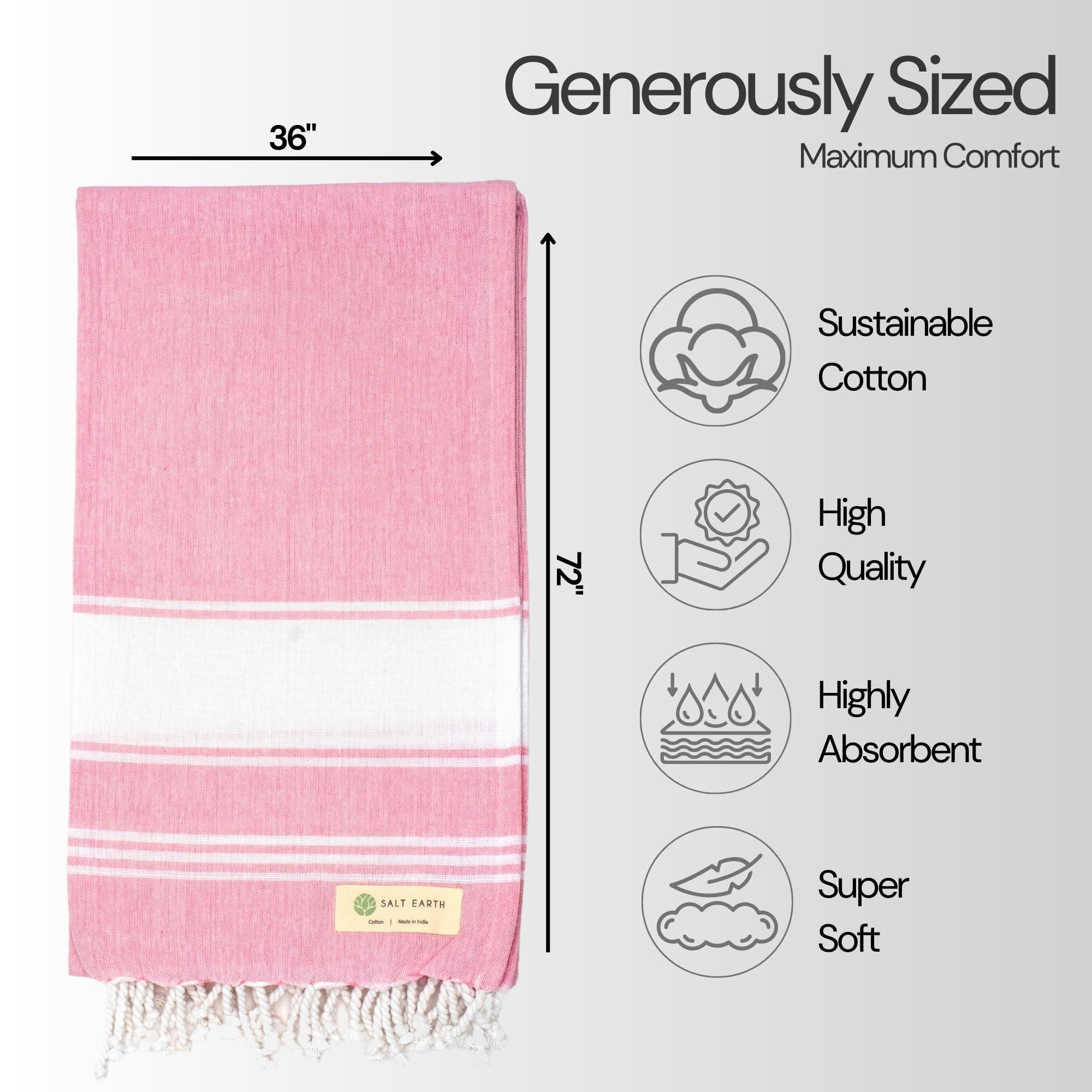 Salt Earth Cotton Turkish Beach Towel, Set of 2 Large, Bathroom, Beach Essentials, Gym, Quick Dry for Shower, Lightweight Large Towels for All (Candy Pink) - Image 3