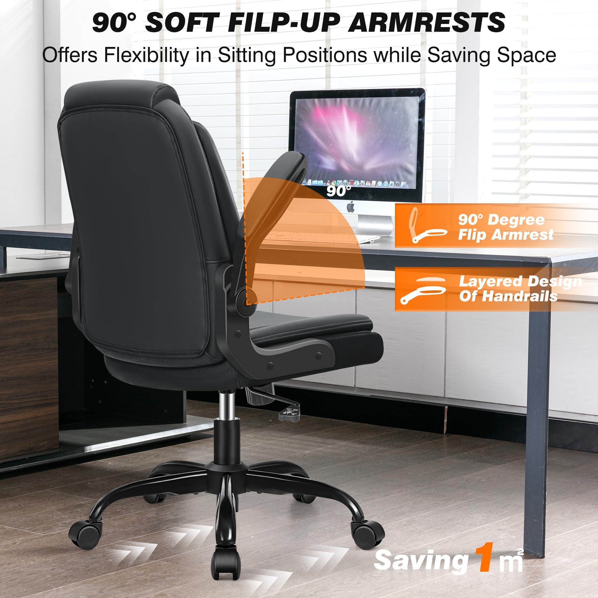 FelixKing Office Chair Desk Computer: PU Leather Comfy Ergonomic Rolling Swivel Comfortable Small Executive Office Chair with Wheels Adjustable Flip-up Armrests Lumbar Support For Home Work Study Game - Image 6