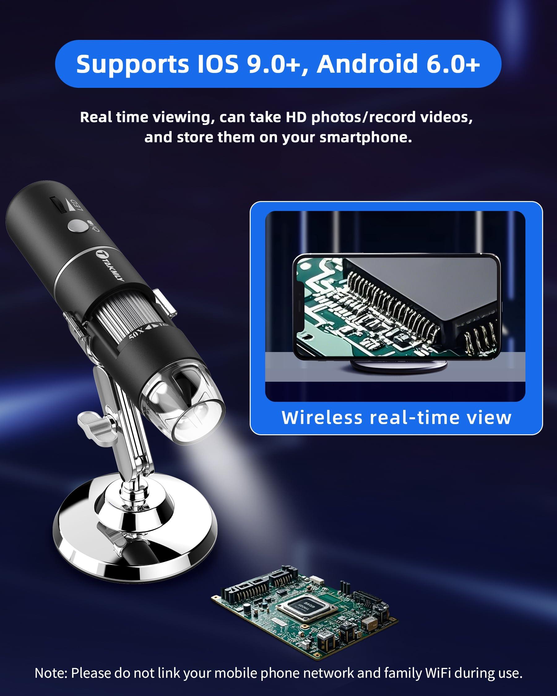 T TAKMLY Wireless Digital Microscope Handheld USB HD Inspection Camera Magnifying Glass with Light, 50x-1000x Magnification with Stand Compatible with iPhone, iPad, Samsung Galaxy, Android, PC - Image 4