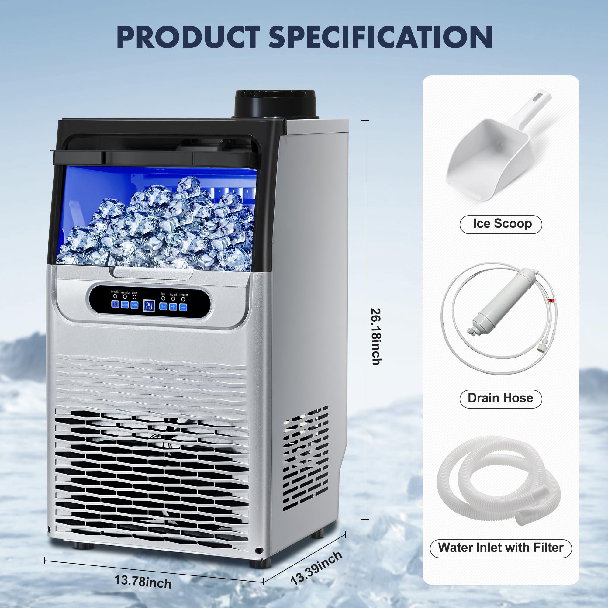 100LBS/24H Commercial Ice Maker Machine, Dual Water Inlet Under Counter or Freestanding Ice Machine, 36 Cubes/Cycle with 22LBS Storage for Home, Bar, Restaurant, Coffee Shop - Image 9
